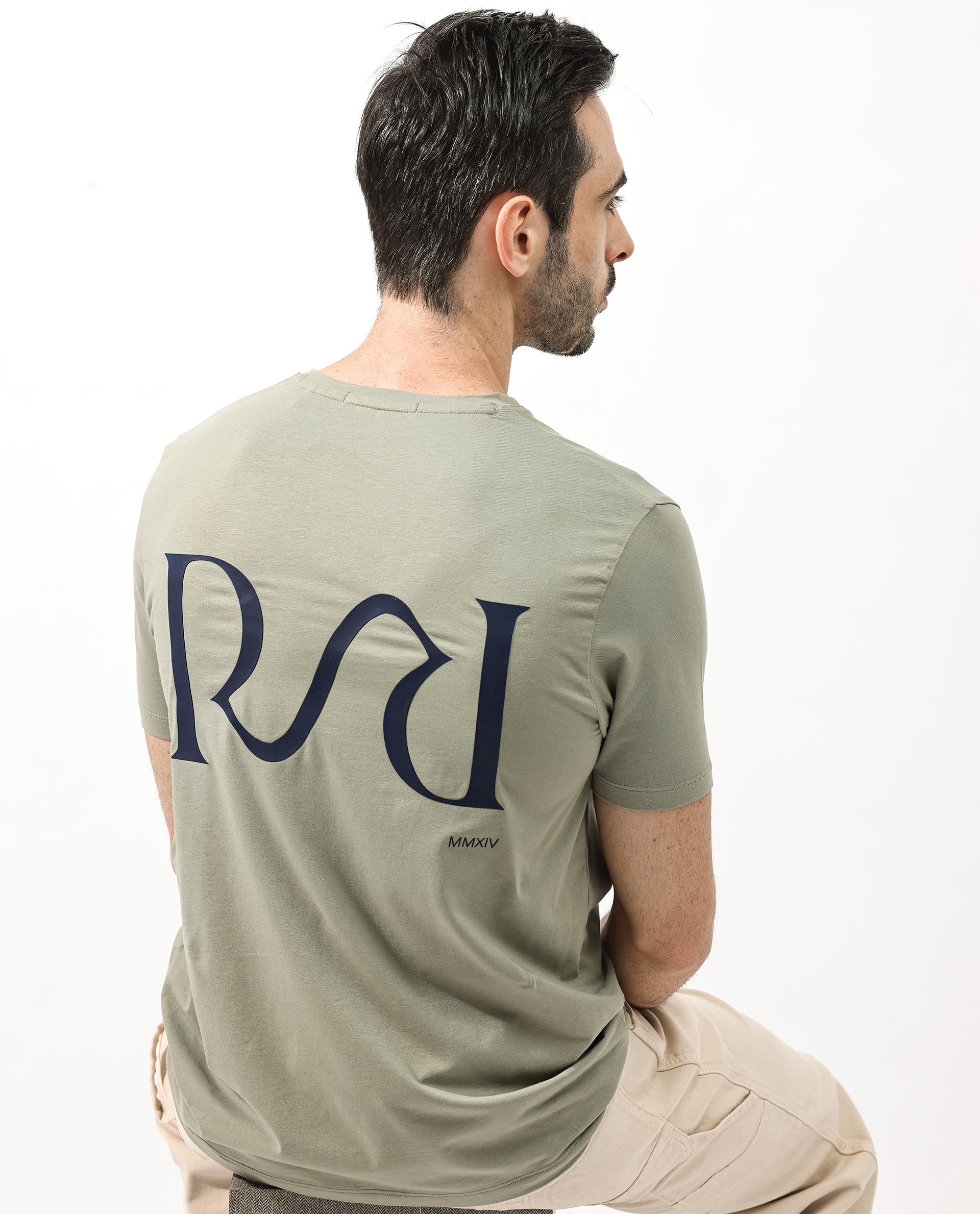 Rare Rabbit Articale Mens Stark Dusky Green Cotton Polyester Fabric Short Sleeve Crew Neck Regular Fit Printed T-Shirt