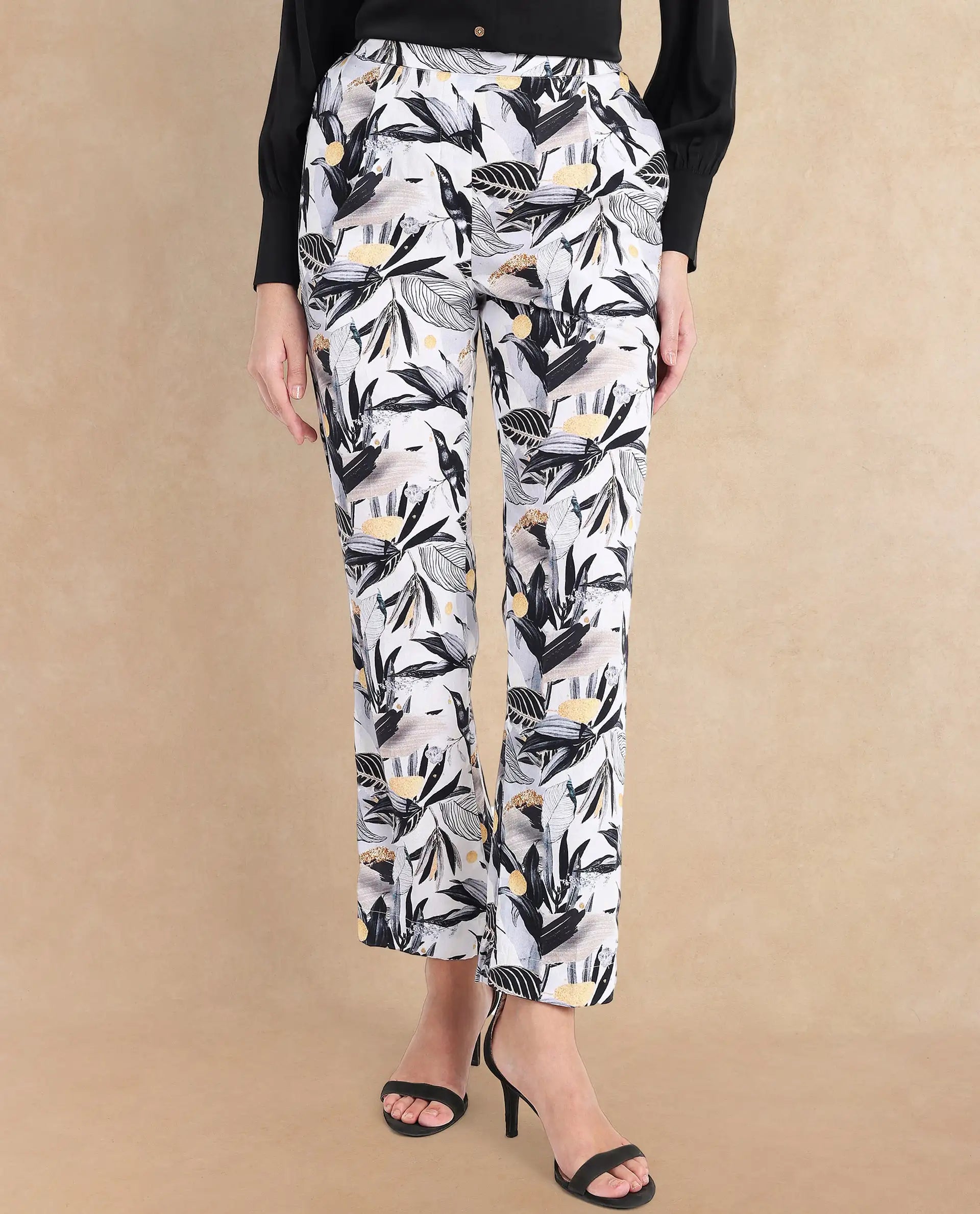 Rareism Women Stevieo-B Multi Loop Straight Fit Abstract Print Ankle Length Trouser