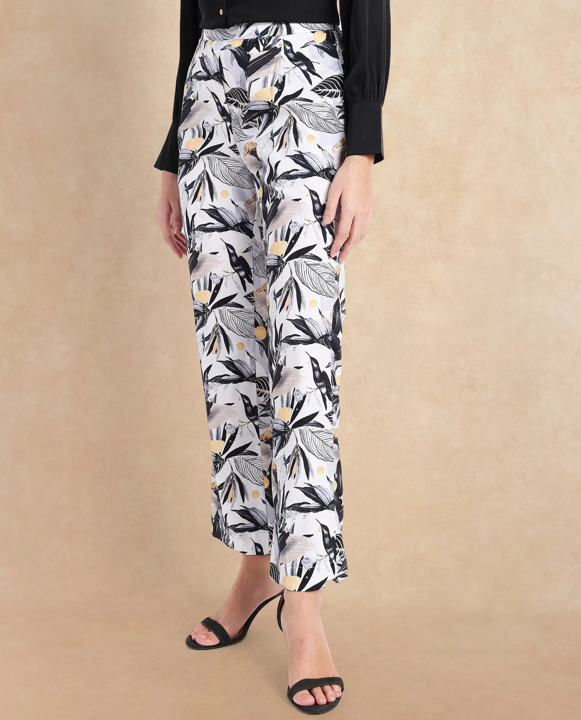 Rareism Women Stevieo-B Multi Loop Straight Fit Abstract Print Ankle Length Trouser