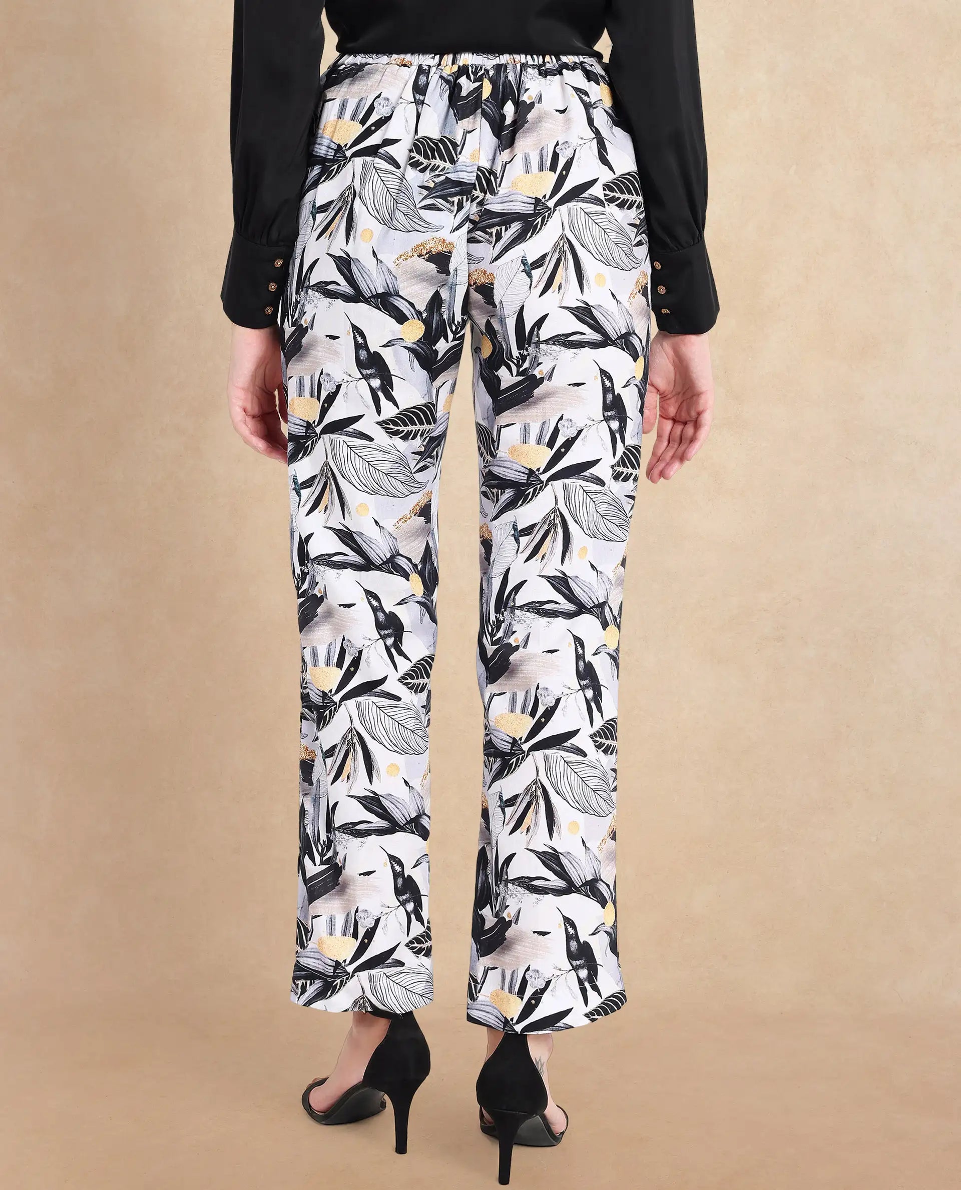 Rareism Women Stevieo-B Multi Loop Straight Fit Abstract Print Ankle Length Trouser