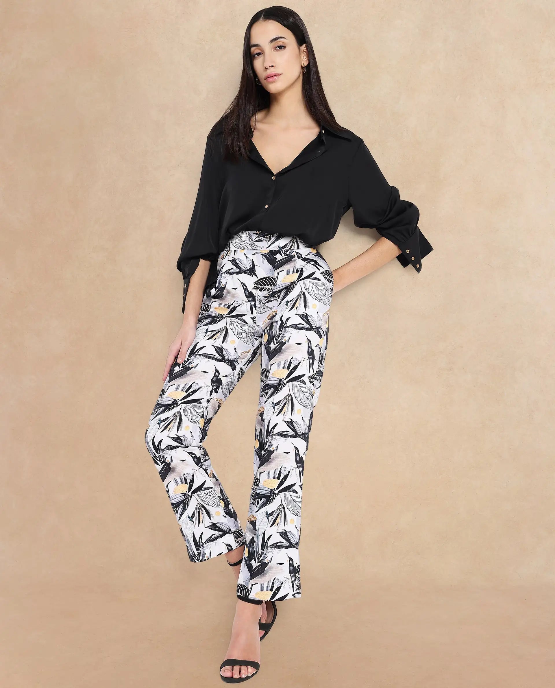 Rareism Women Stevieo-B Multi Loop Straight Fit Abstract Print Ankle Length Trouser