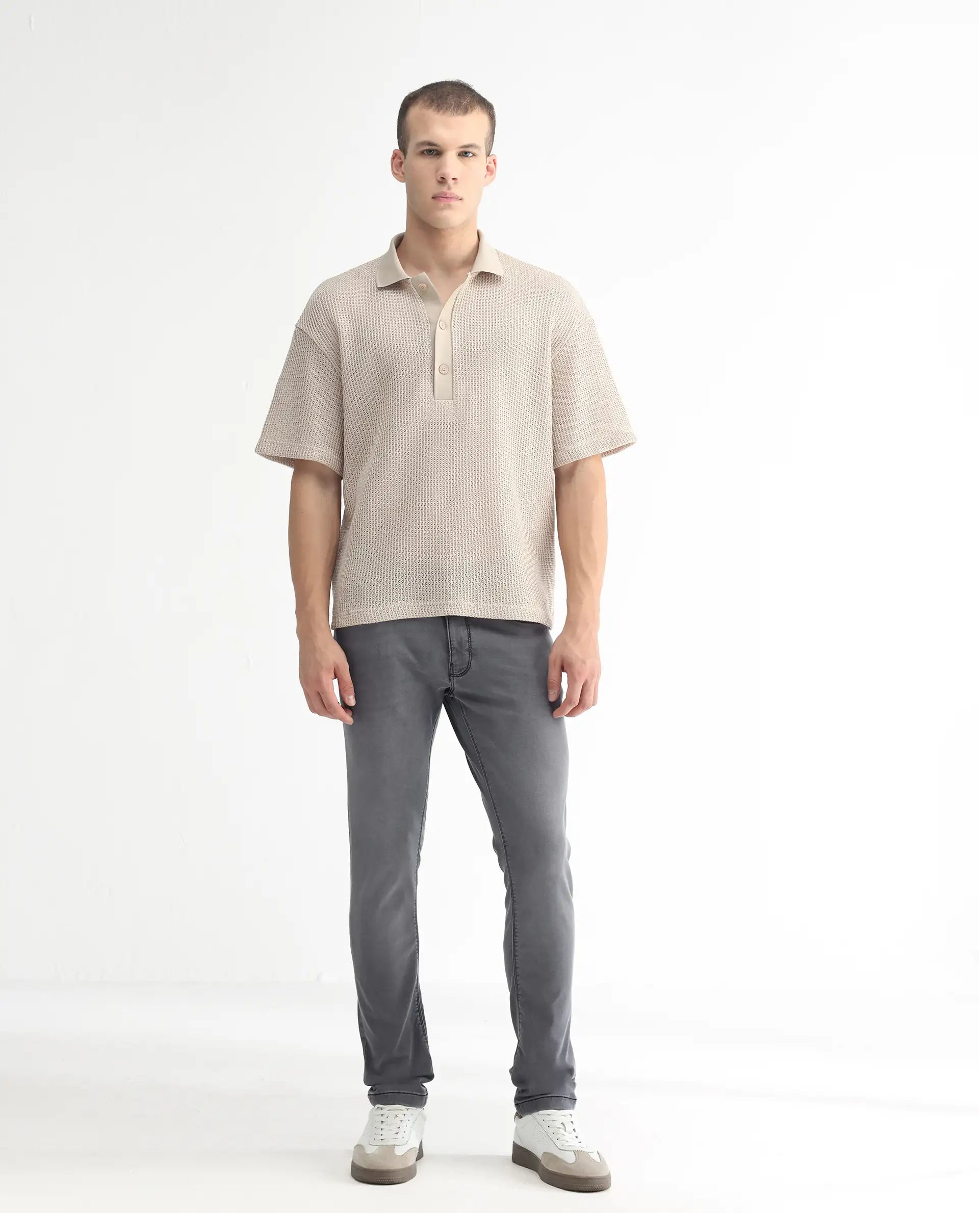 Rare Rabbit Men's Switz Dark Grey Cotton Plain Hawk Slim Fit Jeans