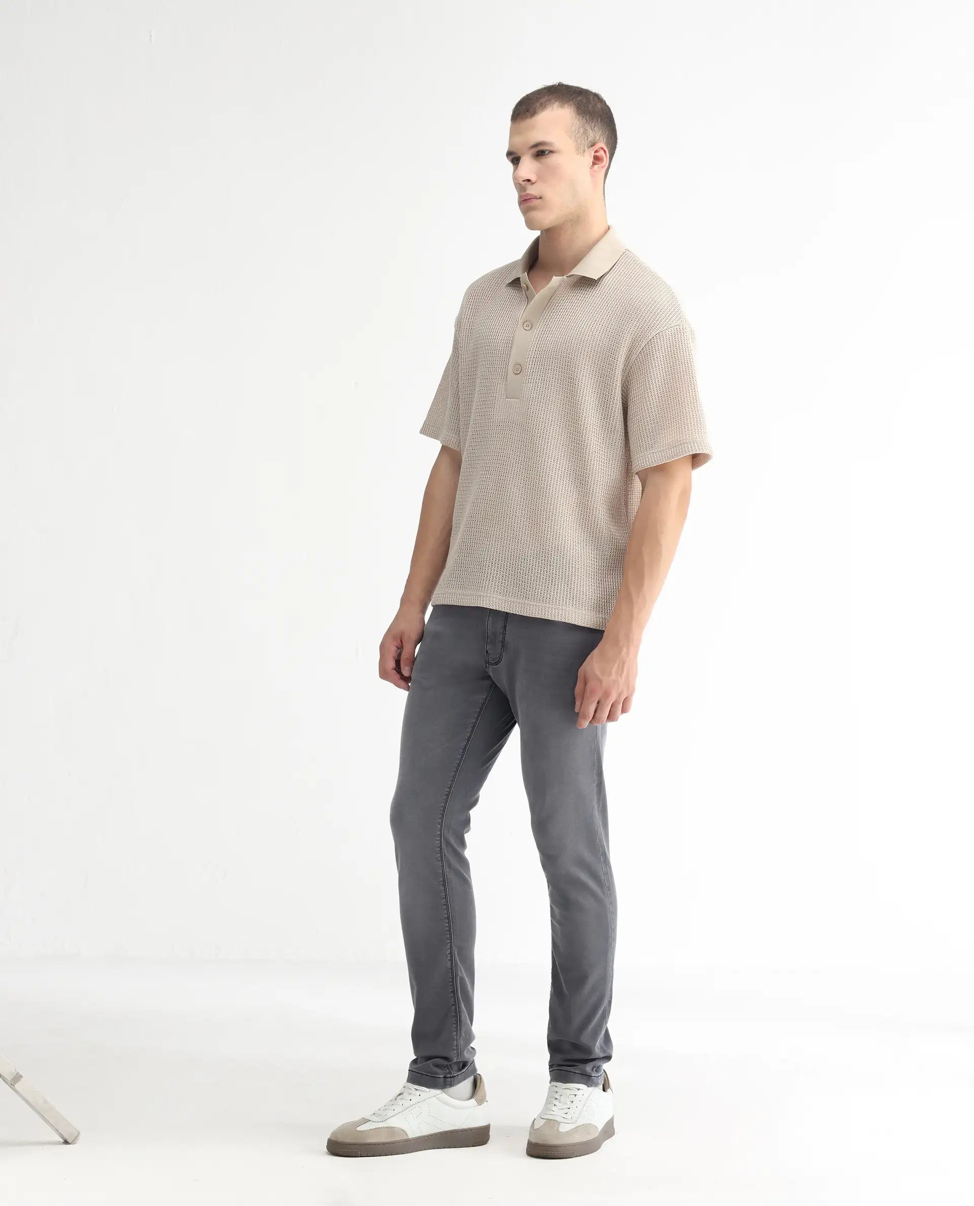 Rare Rabbit Men's Switz Dark Grey Cotton Plain Hawk Slim Fit Jeans