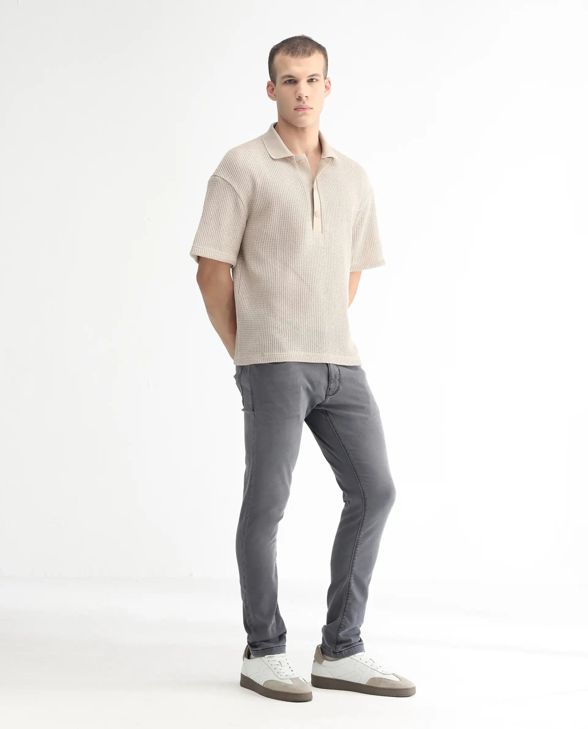 Rare Rabbit Men's Switz Dark Grey Cotton Plain Hawk Slim Fit Jeans