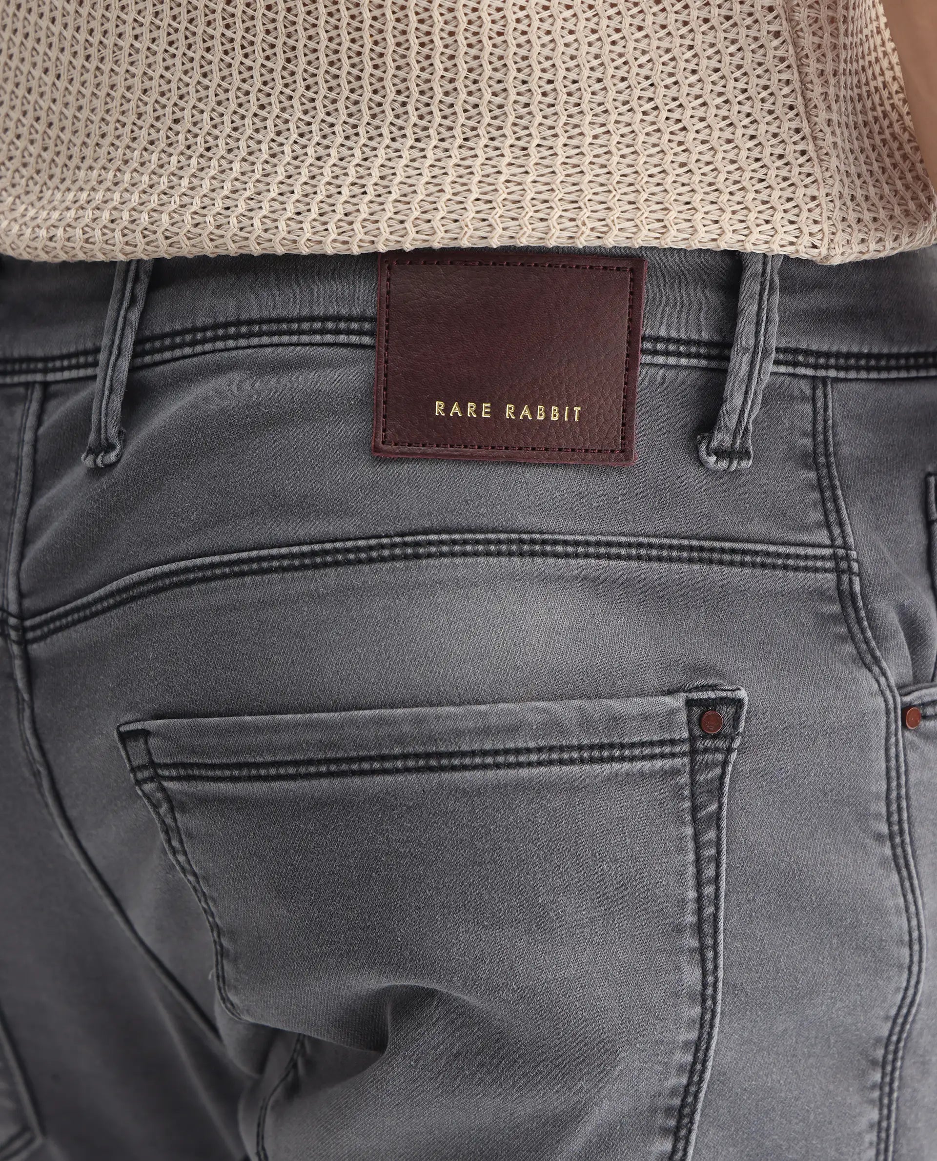 Rare Rabbit Men's Switz Dark Grey Cotton Plain Hawk Slim Fit Jeans