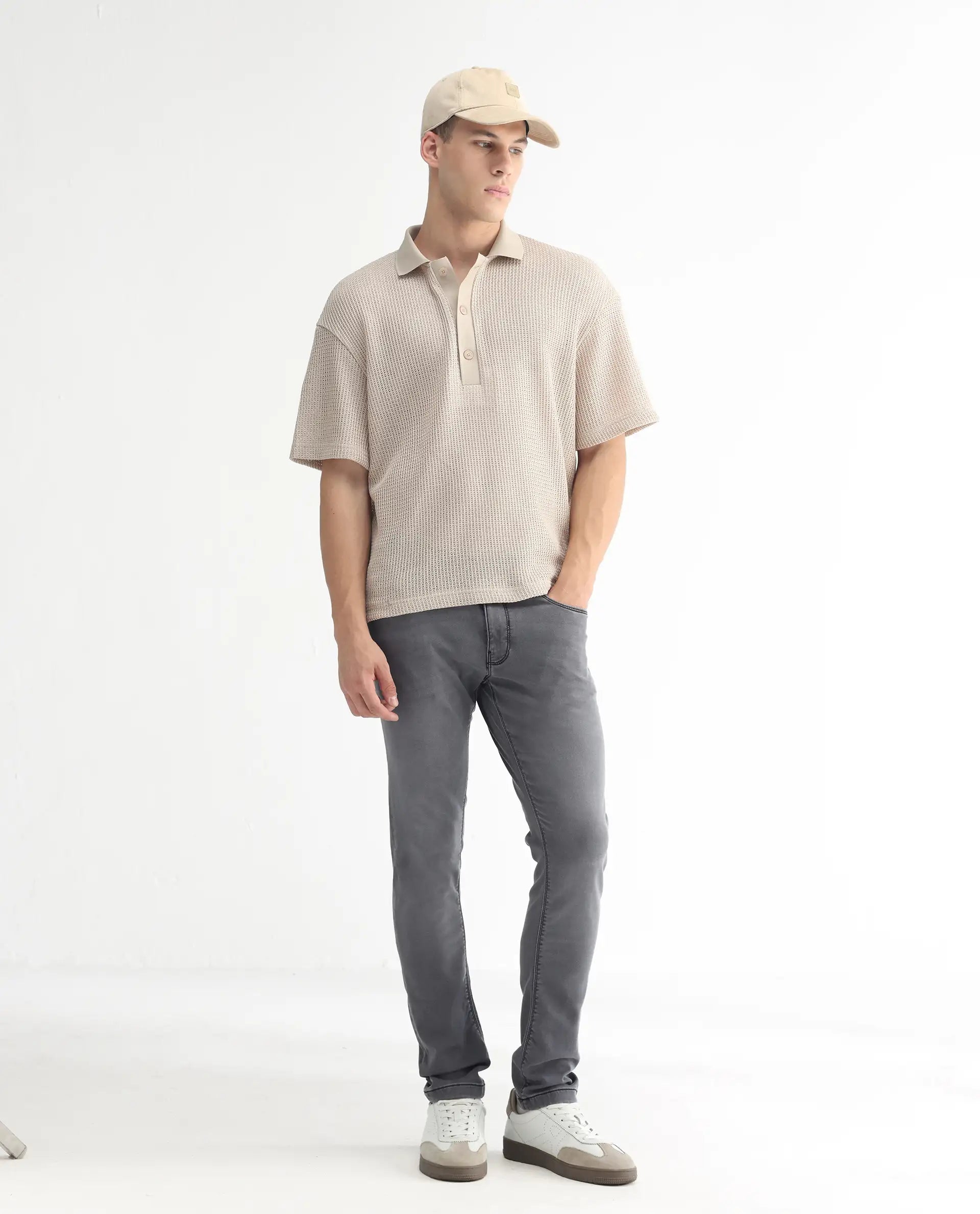 Rare Rabbit Men's Switz Dark Grey Cotton Plain Hawk Slim Fit Jeans