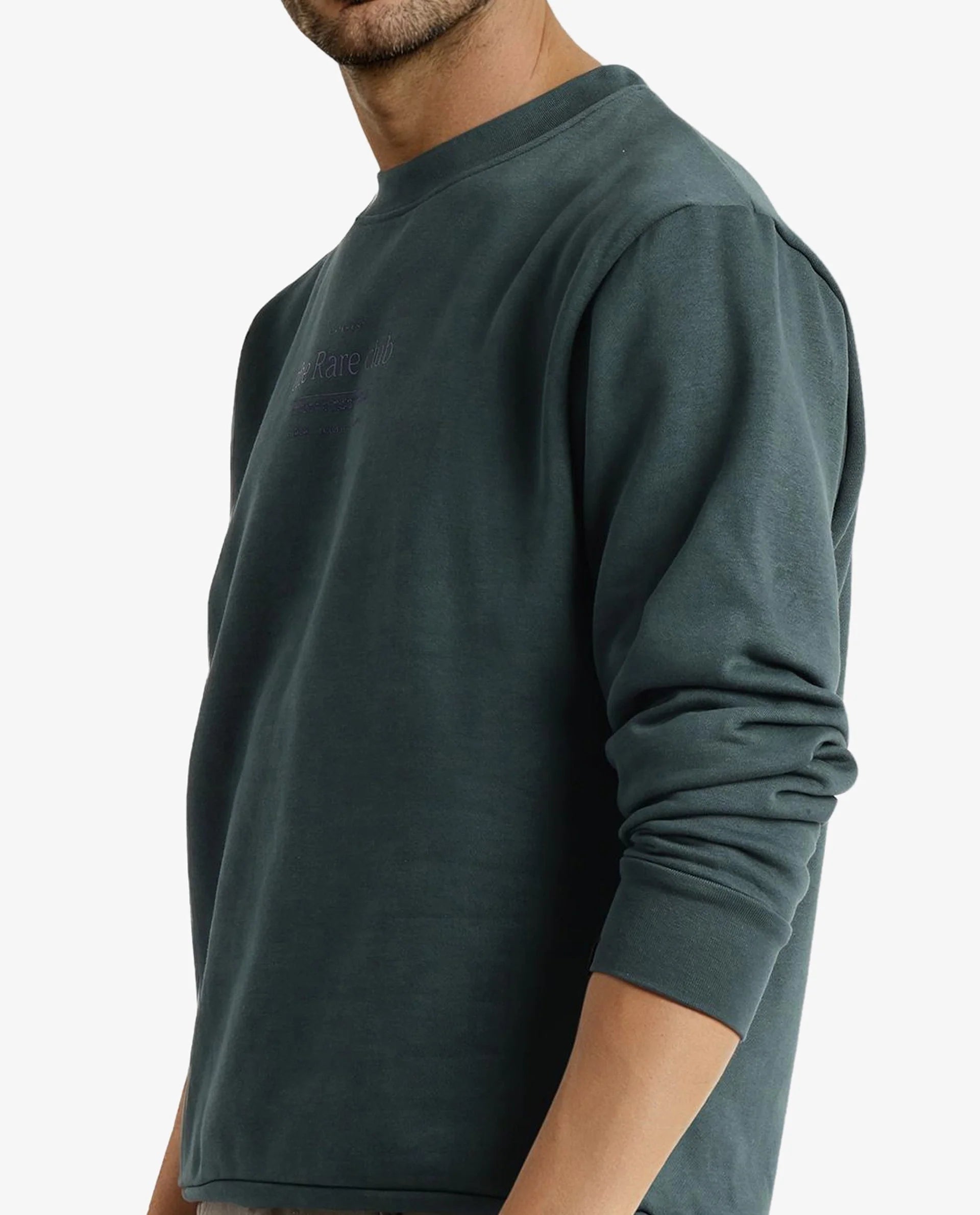 Rare Rabbit Men Tamar Dark Green Full Sleeve Crew Neck Plain Sweatshirt