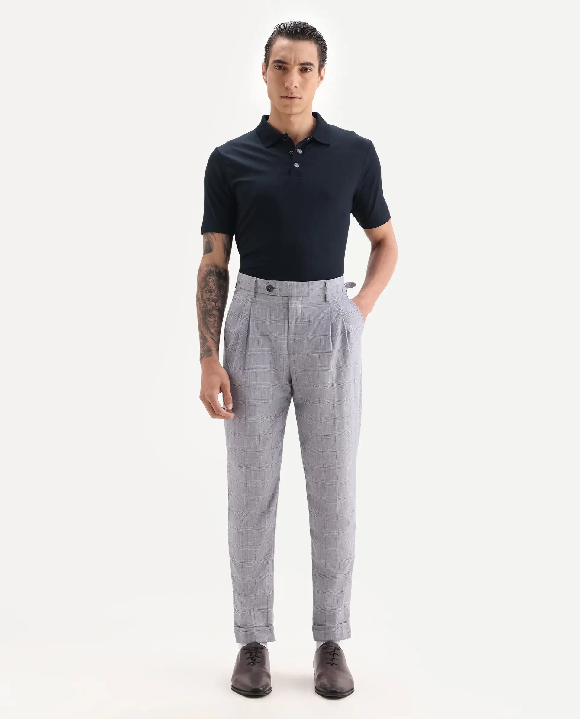 Rare Rabbit Men's Tang-1 Navy Cotton Plain Regular Fit Half Sleeve Polo