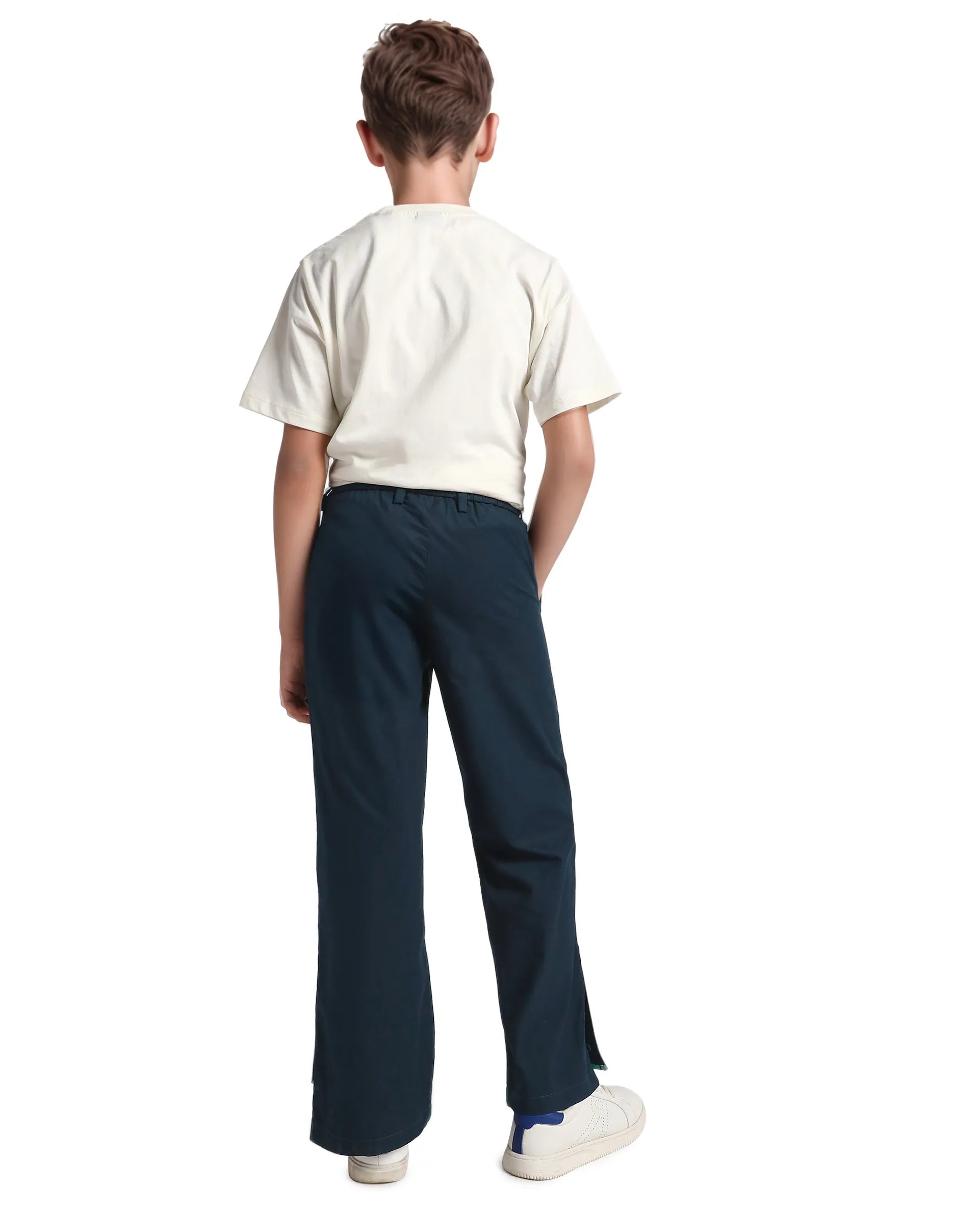 Rare Ones Kids Taper-B Navy Tape Detailed Button And Zip Closure Regular Fit Cotton Trouser