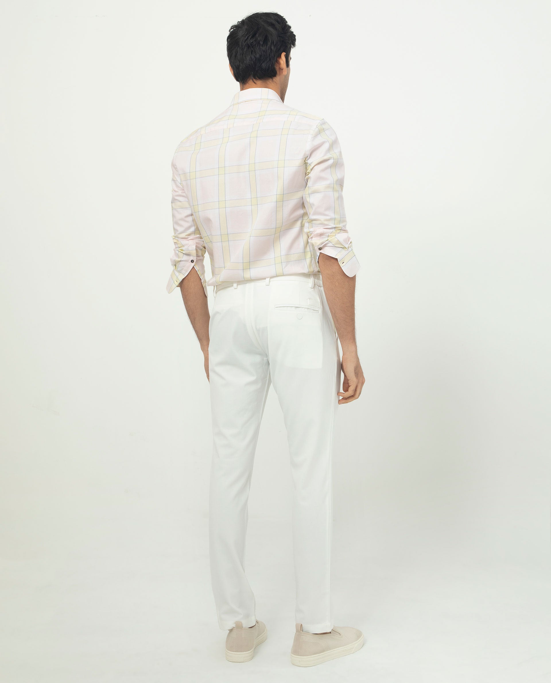 Rare Rabbit Men's Tarkin Light Pink Cotton Fabric Full Sleeves Checks Shirt