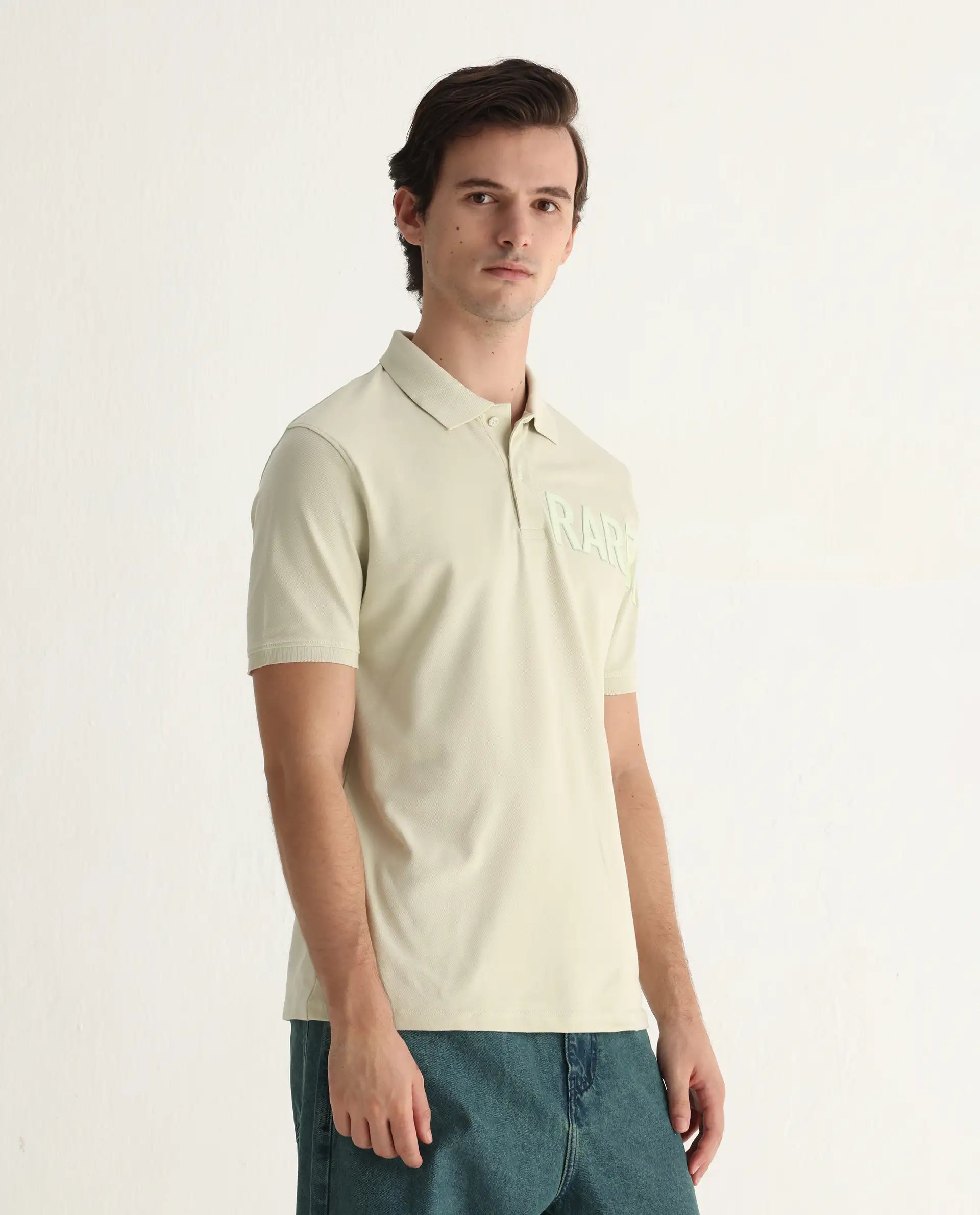 Rare Rabbit Men's Taro Dusky Green Cotton Plain Regular Fit Half Sleeve Polo