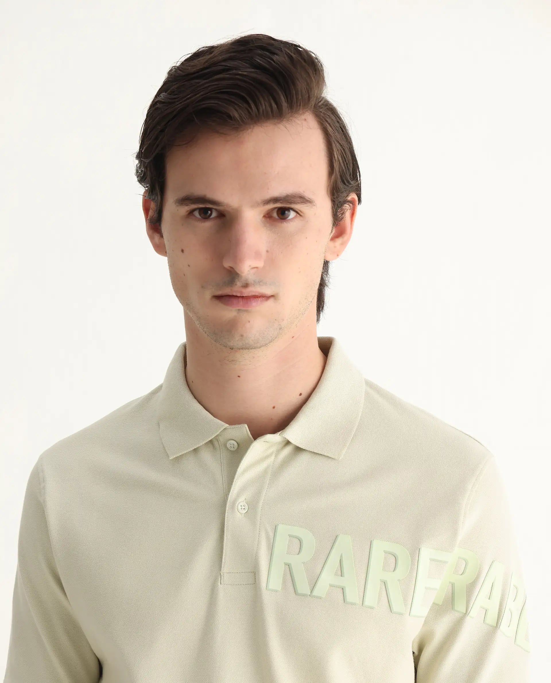 Rare Rabbit Men's Taro Dusky Green Cotton Plain Regular Fit Half Sleeve Polo