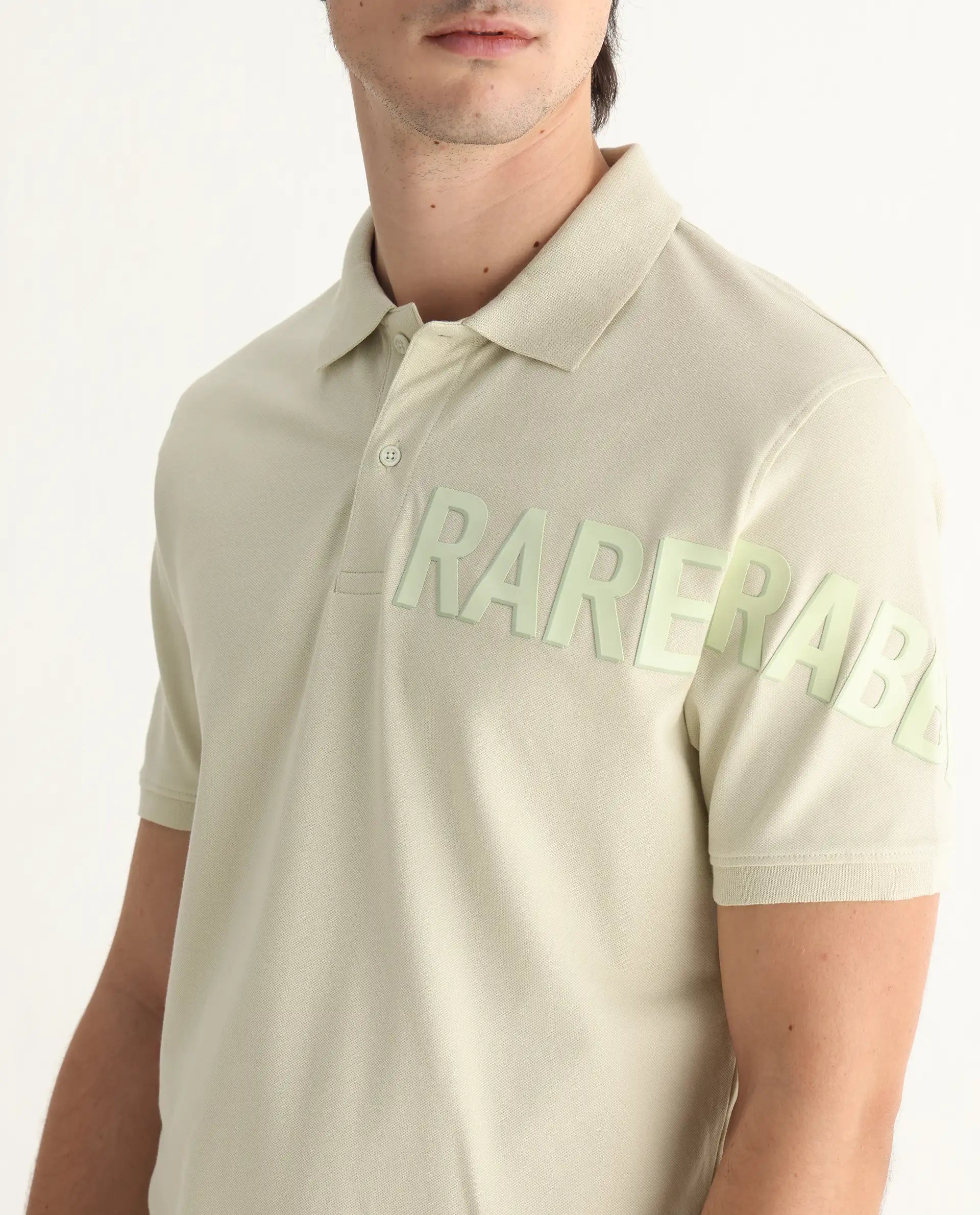 Rare Rabbit Men's Taro Dusky Green Cotton Plain Regular Fit Half Sleeve Polo