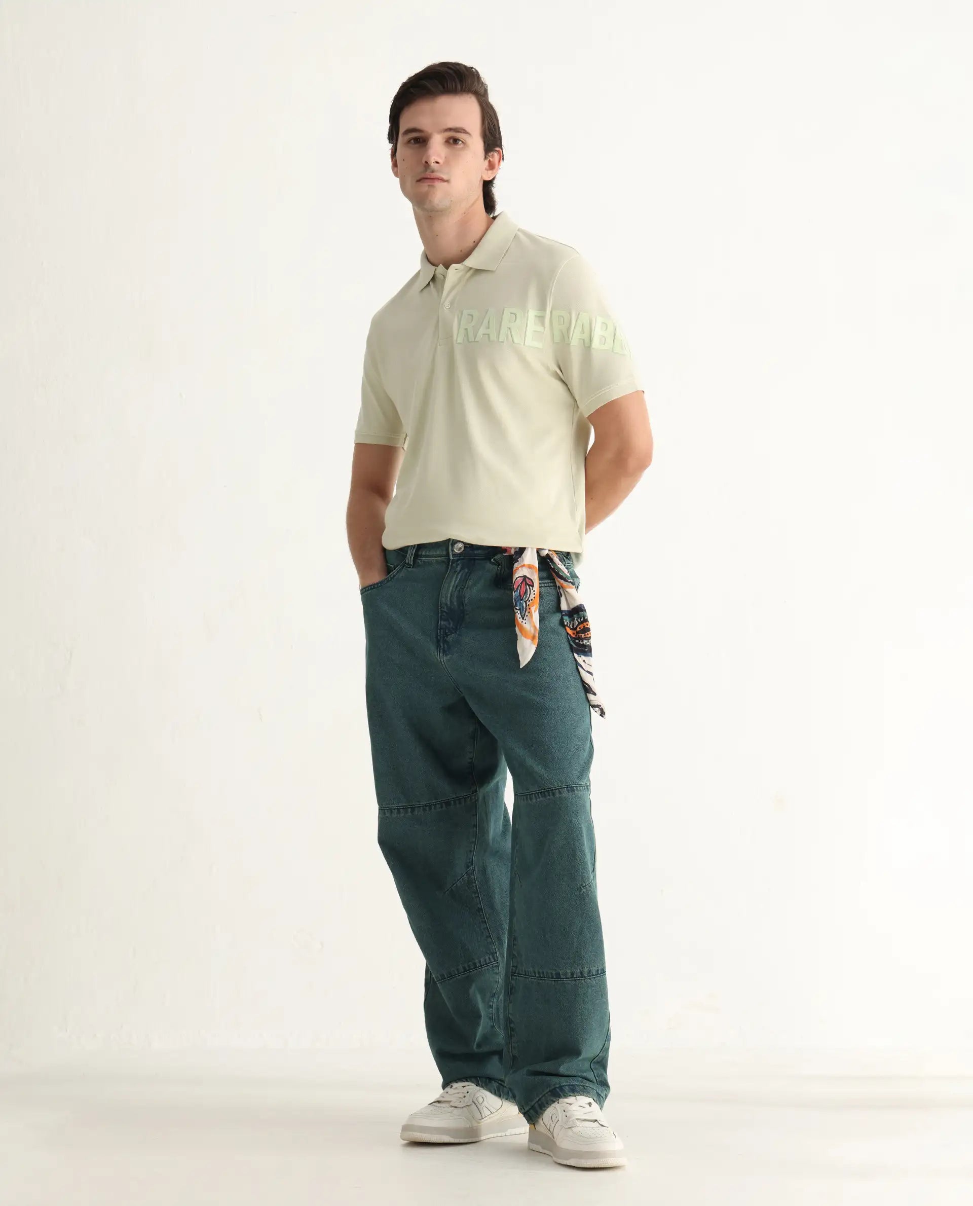 Rare Rabbit Men's Taro Dusky Green Cotton Plain Regular Fit Half Sleeve Polo