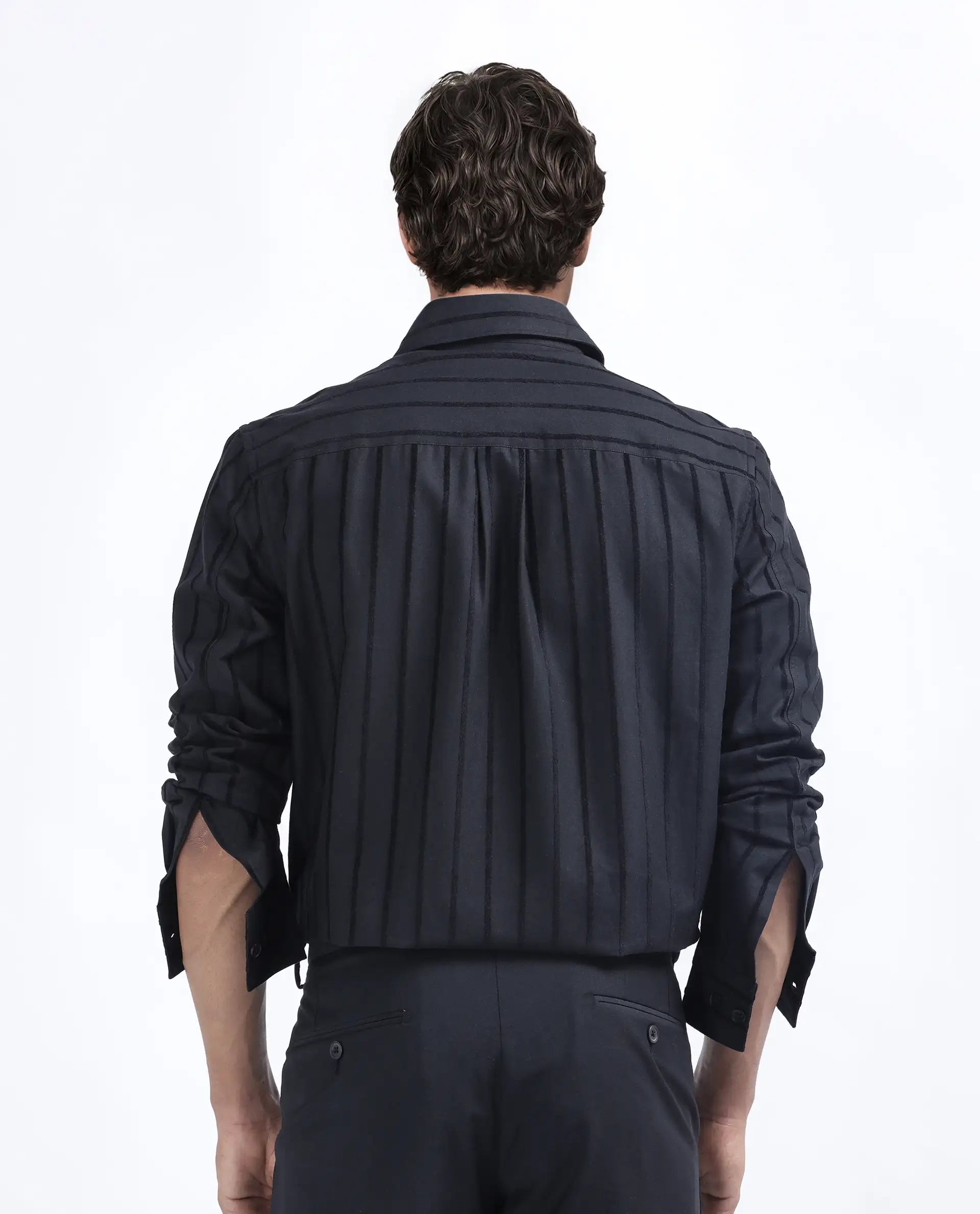 Rare Rabbit Men's Tener Black Cotton Striped Print Regular Fit Full Sleeve Collared Shirt