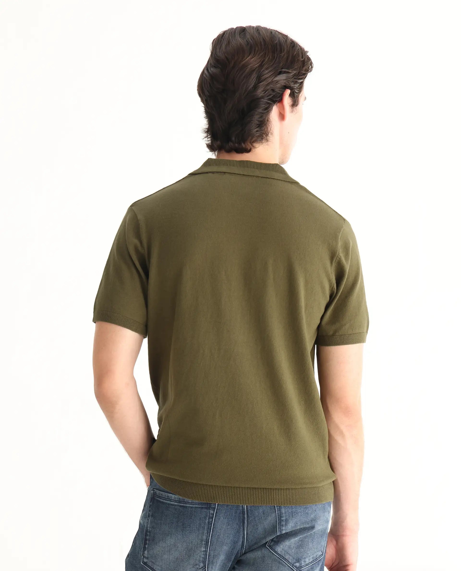 Rare Rabbit Men's Teny Olive Cotton Blend Plain Regular Fit Half Sleeve Polo