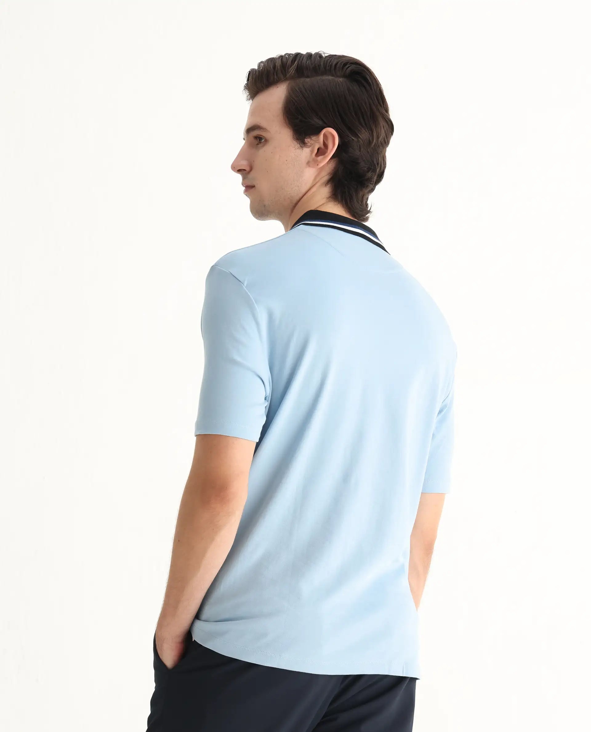 Rare Rabbit Men's Territ Light Blue Cotton Plain Regular Fit Half Sleeve Polo