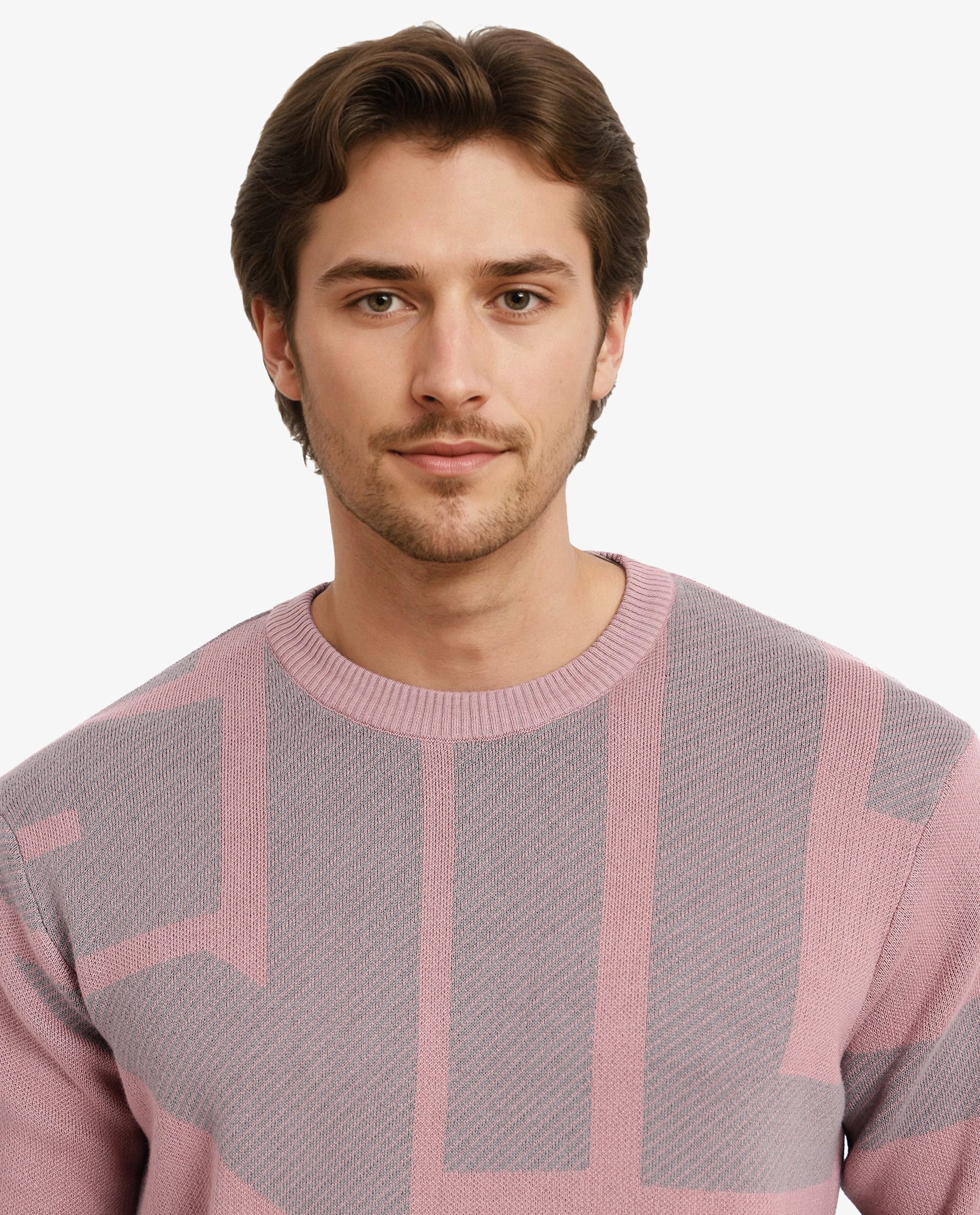 Rare Rabbit Men's Toge Pink Cotton Fabric Full Sleeve Crew Neck Monogram Print Sweater