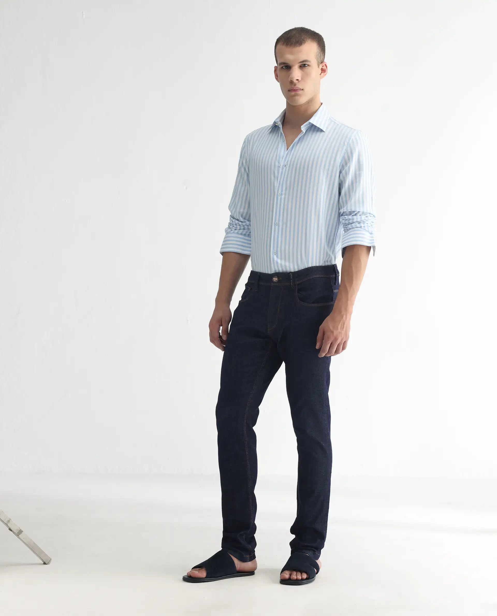 Rare Rabbit Men's Toledo Navy Cotton Plain Hawk Slim Fit Jeans