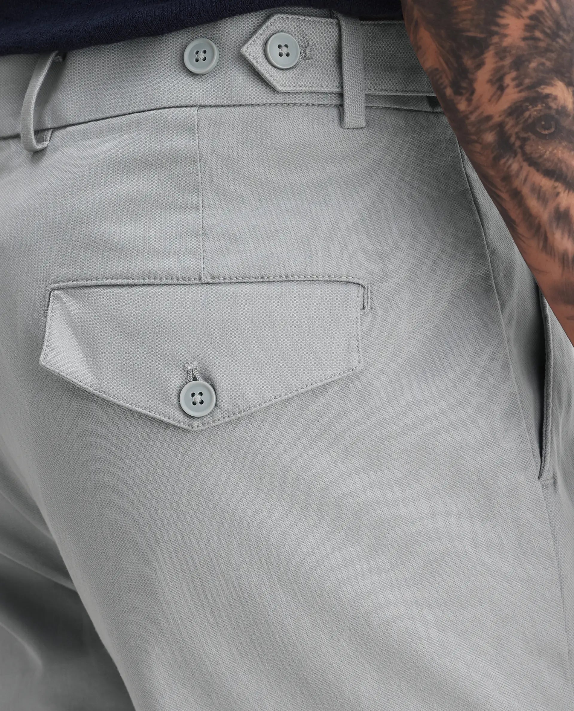 Rare Rabbit Men's Torro Grey Cotton Plain Regular Fit Trouser