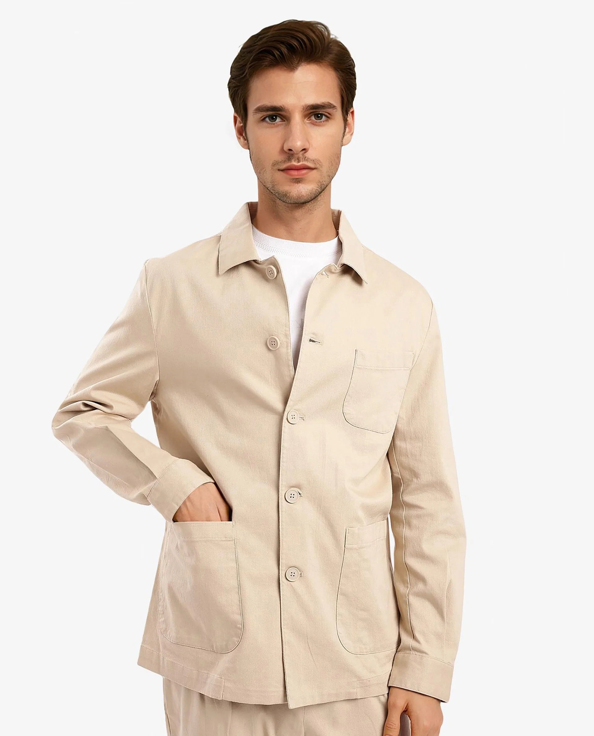 Rare Rabbit Men's Torroy Beige Cotton Spandex Fabric Full Sleeves Regular Fit Plain Jacket