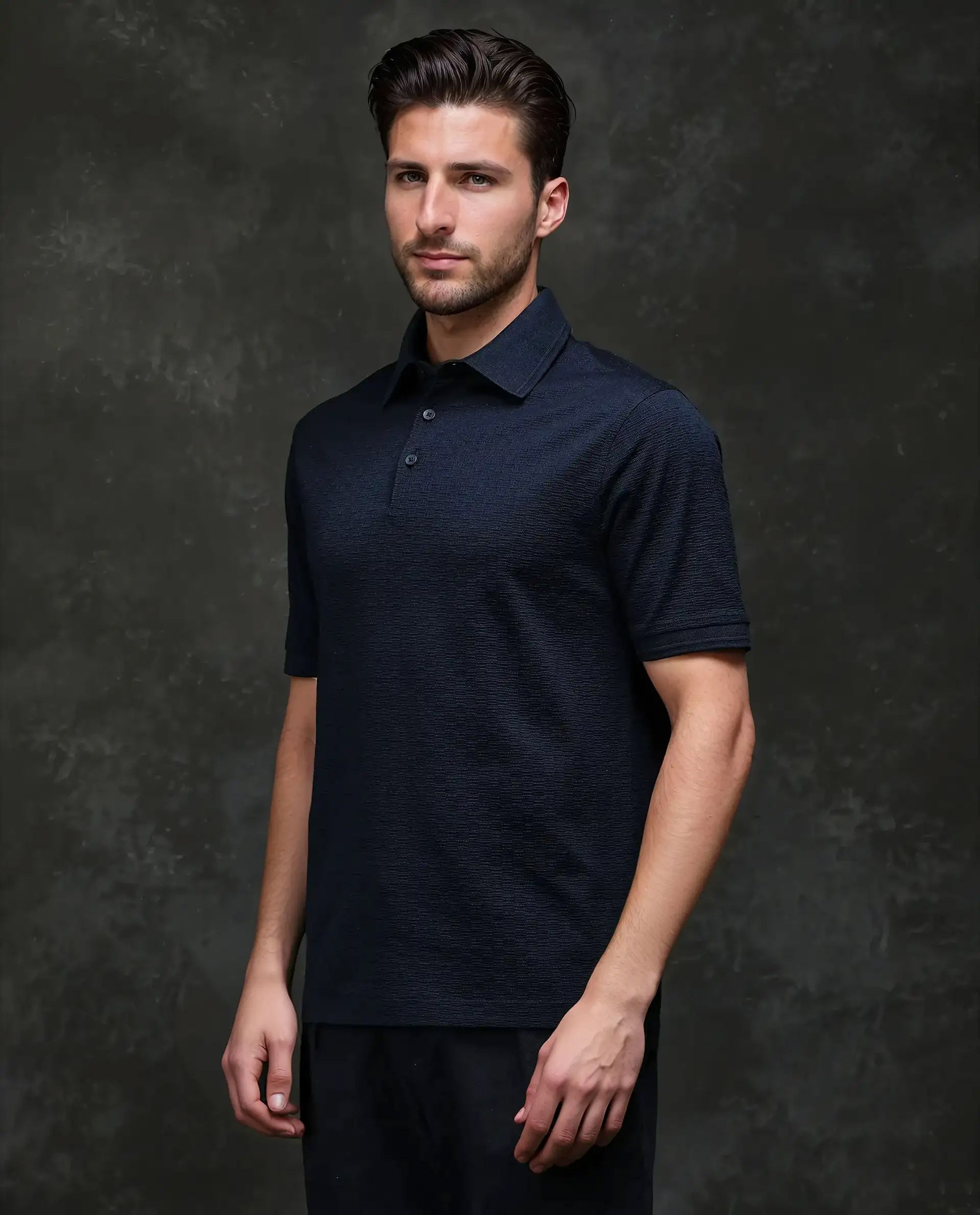 Rare Rabbit Men's Tosy Navy Cotton Plain Regular Fit Half Sleeve Polo