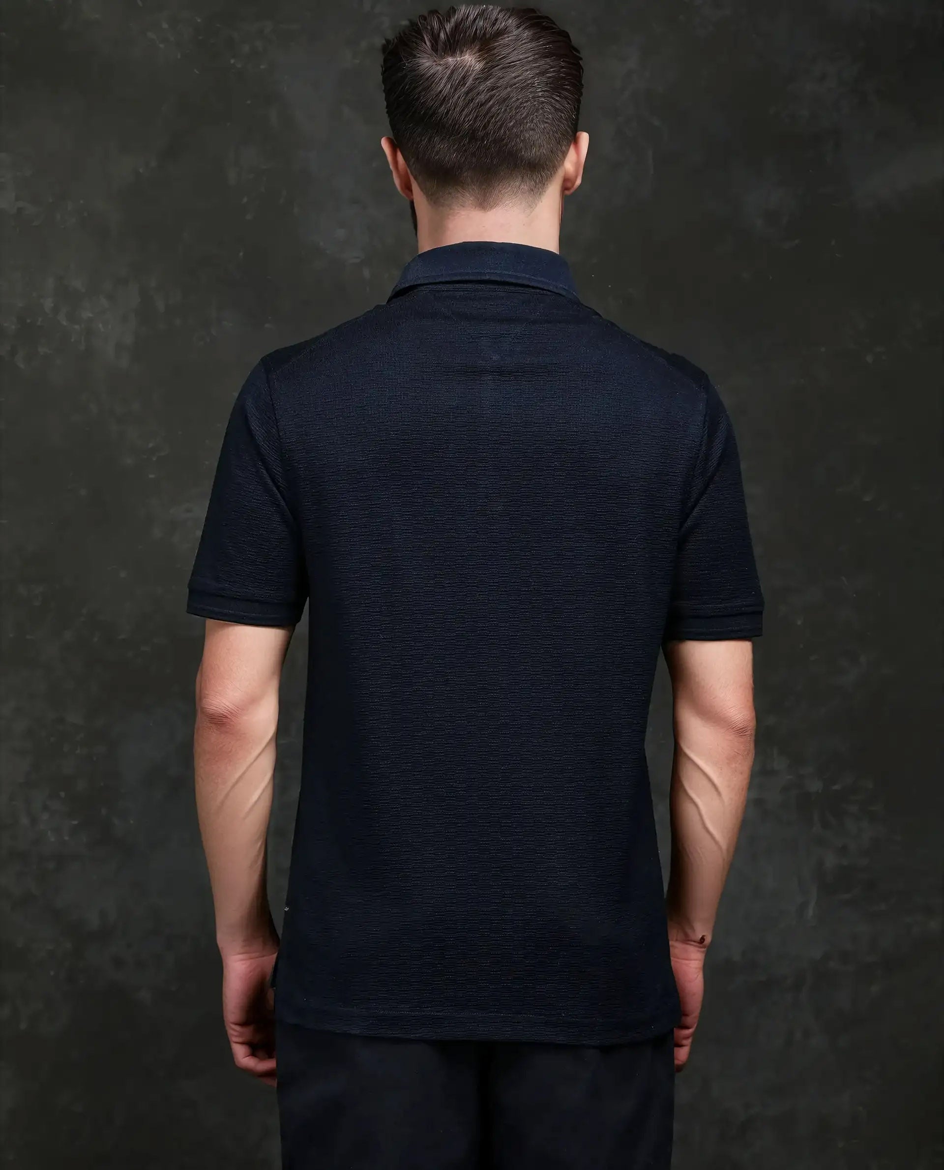 Rare Rabbit Men's Tosy Navy Cotton Plain Regular Fit Half Sleeve Polo