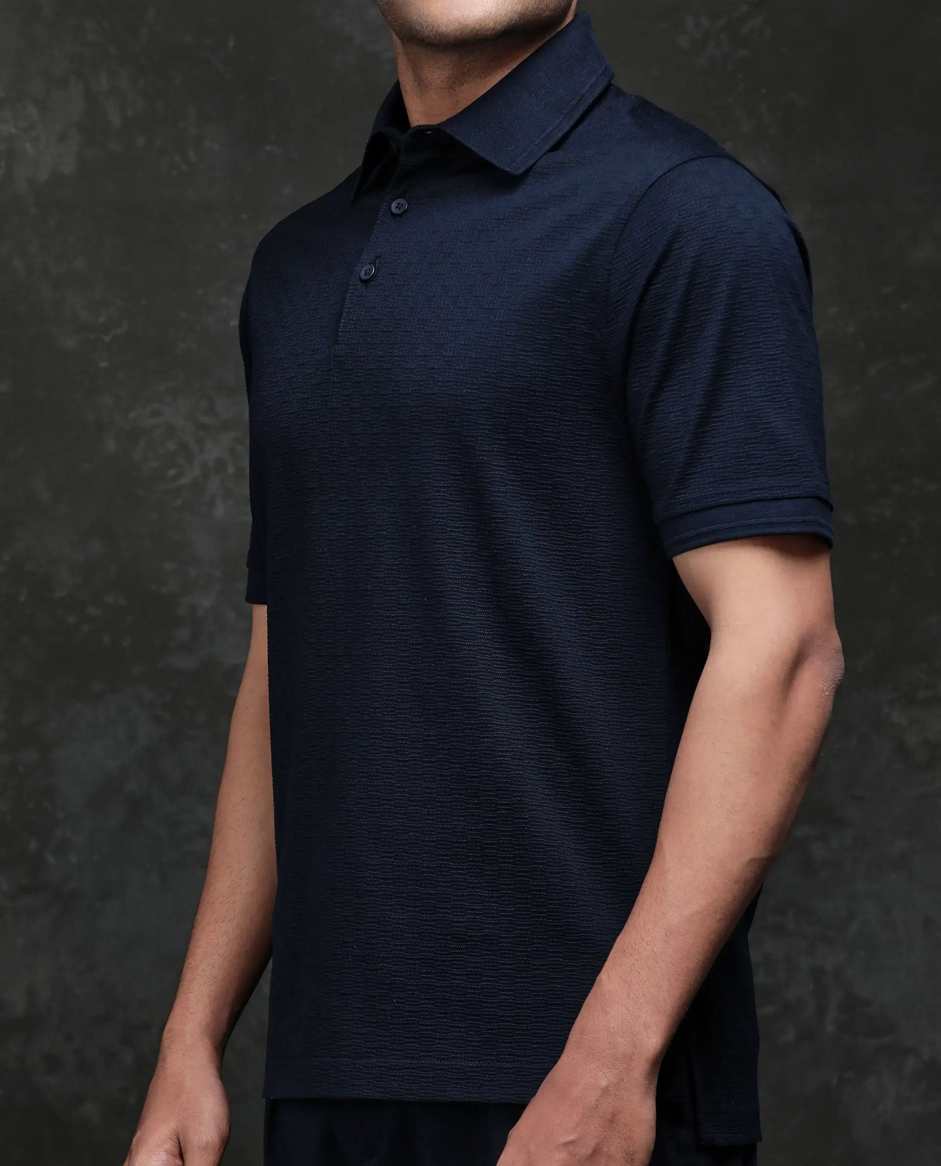 Rare Rabbit Men's Tosy Navy Cotton Plain Regular Fit Half Sleeve Polo