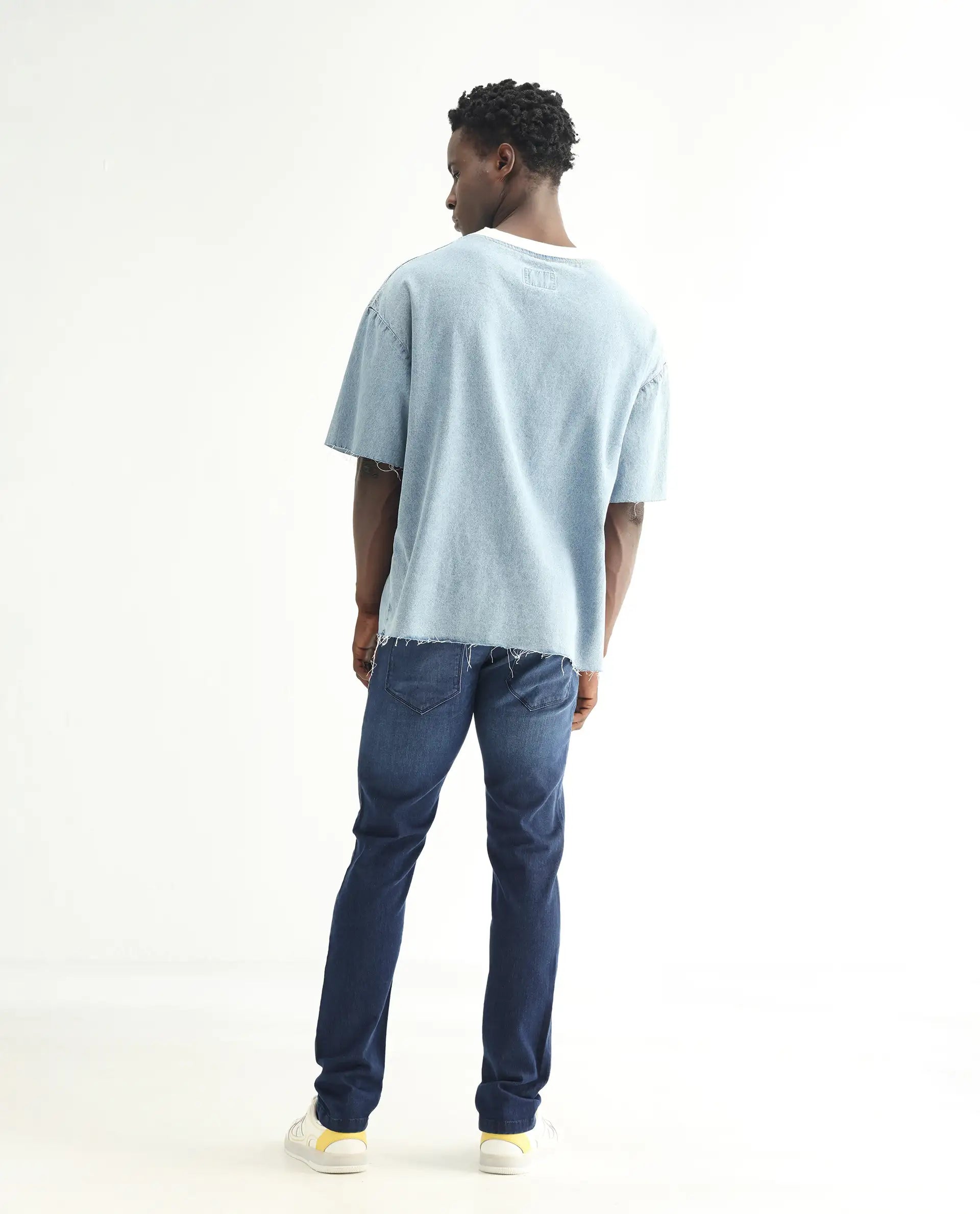 Rare Rabbit Men's Toucil Dark Blue Cotton Plain Hawk Slim Fit Jeans