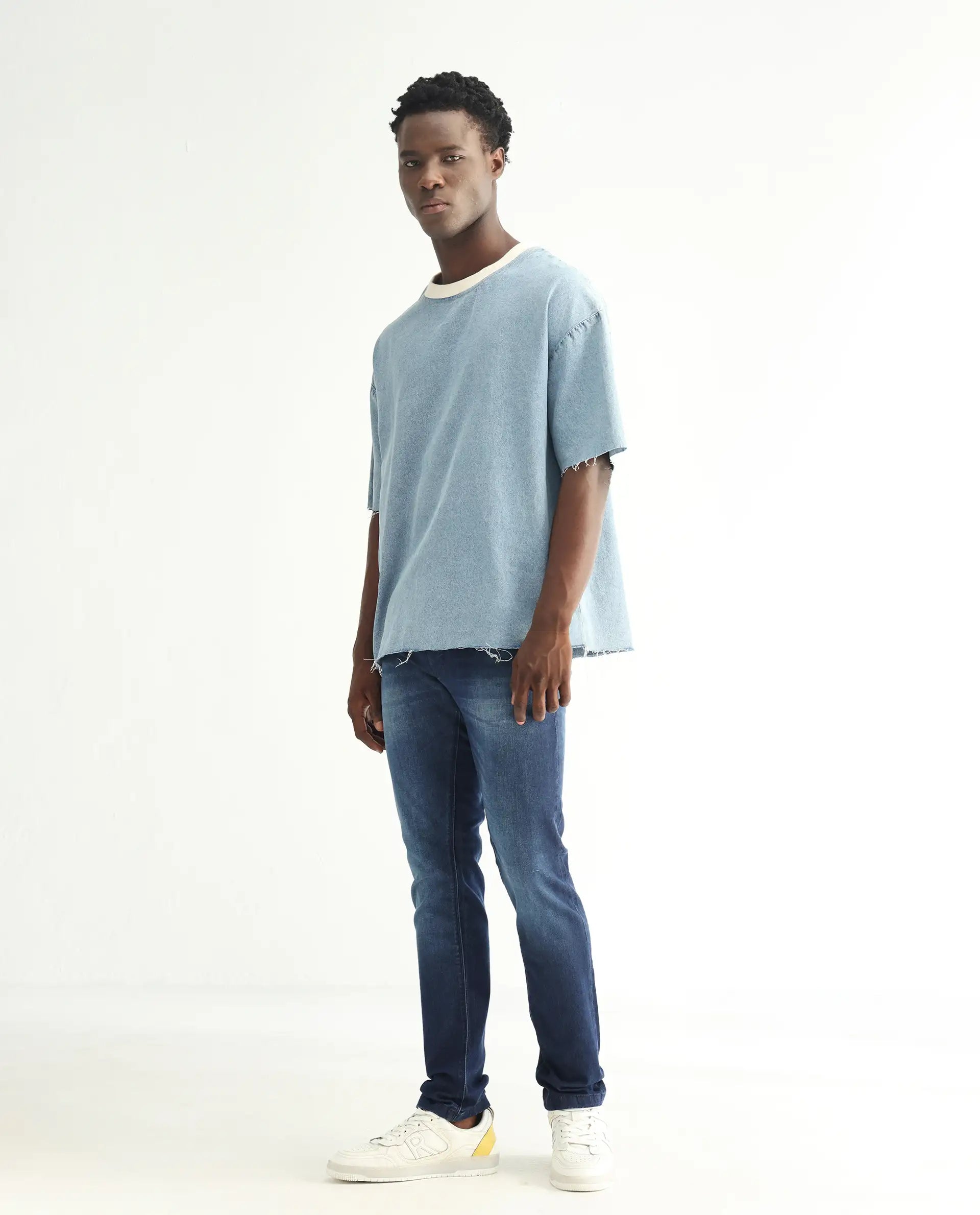 Rare Rabbit Men's Toucil Dark Blue Cotton Plain Hawk Slim Fit Jeans