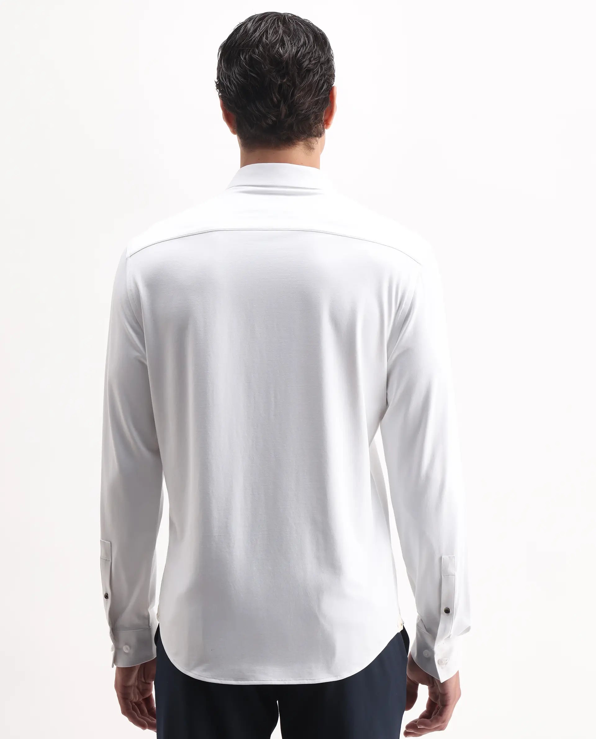 Rare Rabbit Men's Tour-25 White Cotton Blend Plain Regular Fit Full Sleeve Collared Shirt