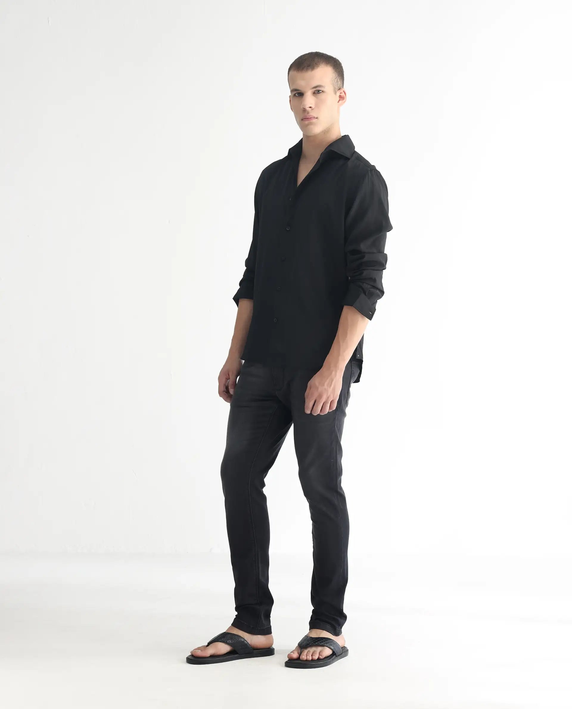 Rare Rabbit Men's Tours Black Cotton Plain Hawk Slim Fit Jeans