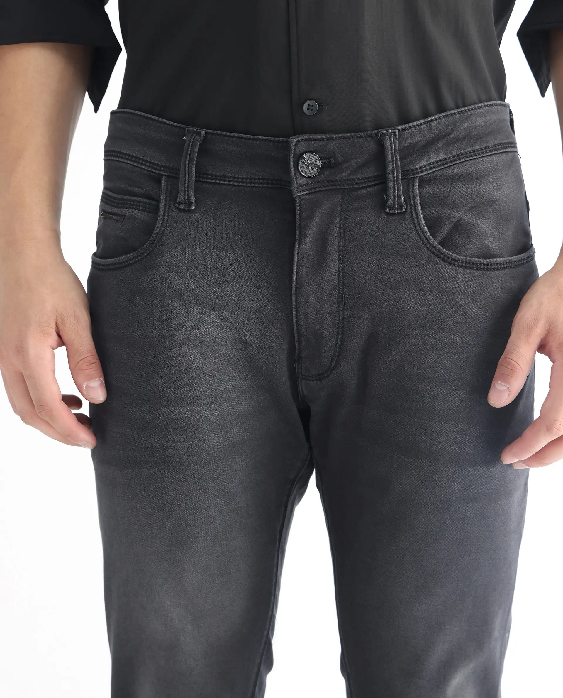 Rare Rabbit Men's Tours Black Cotton Plain Hawk Slim Fit Jeans