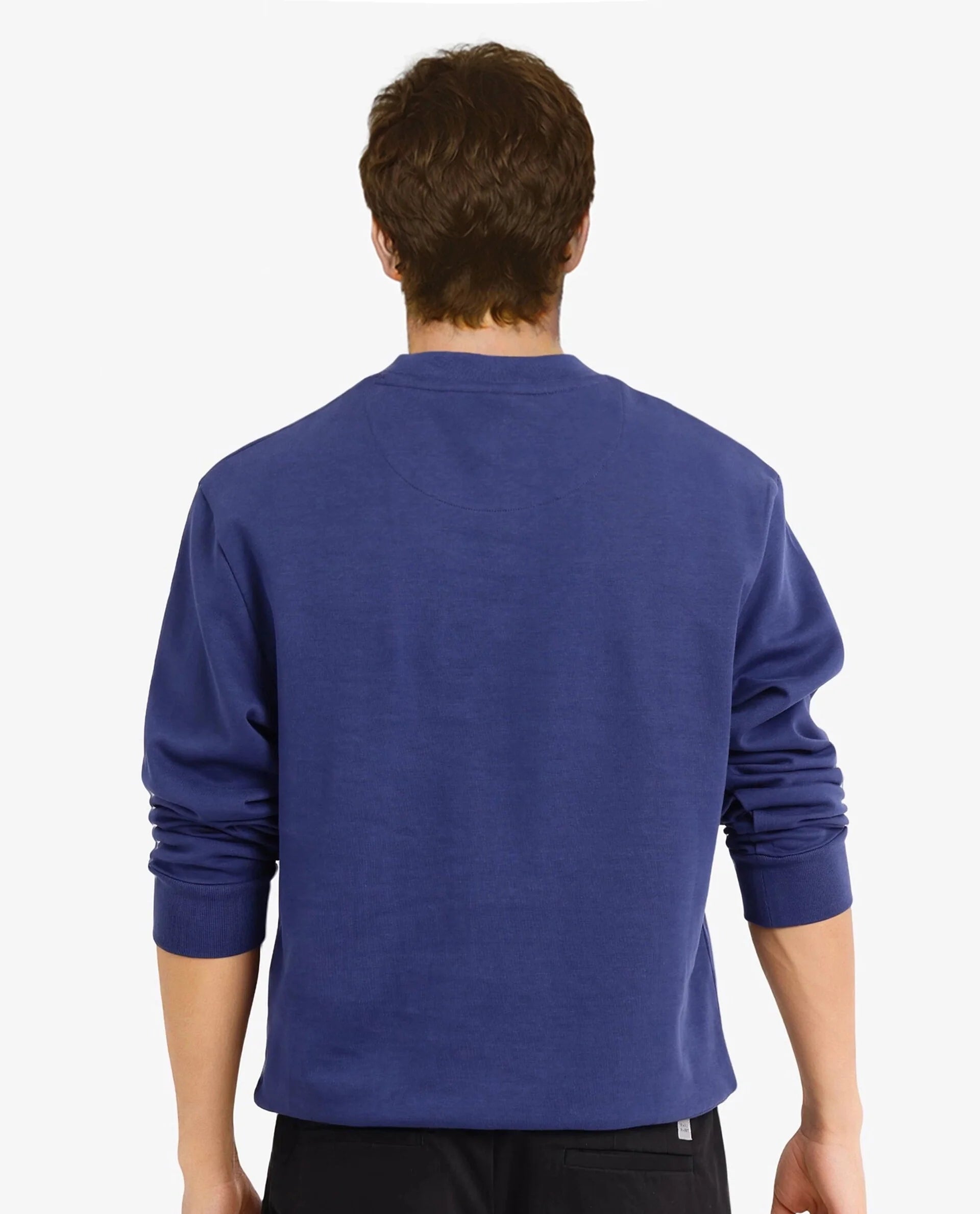 Rare Rabbit Men Toxon Navy Cotton Polyester Fabric Full Sleeve Crew Neck Regular Fit Flock Graphic Print Sweatshirt