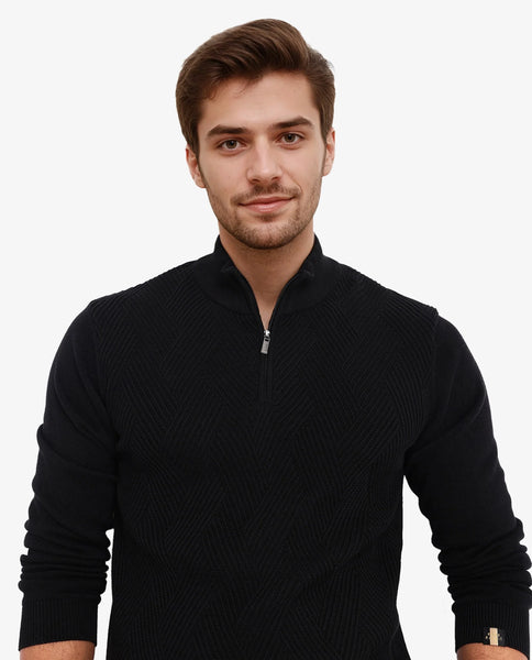 Rare Rabbit Men's Toyder Black Cotton Textured Regular Fit Full Sleeve High  Neck Sweater