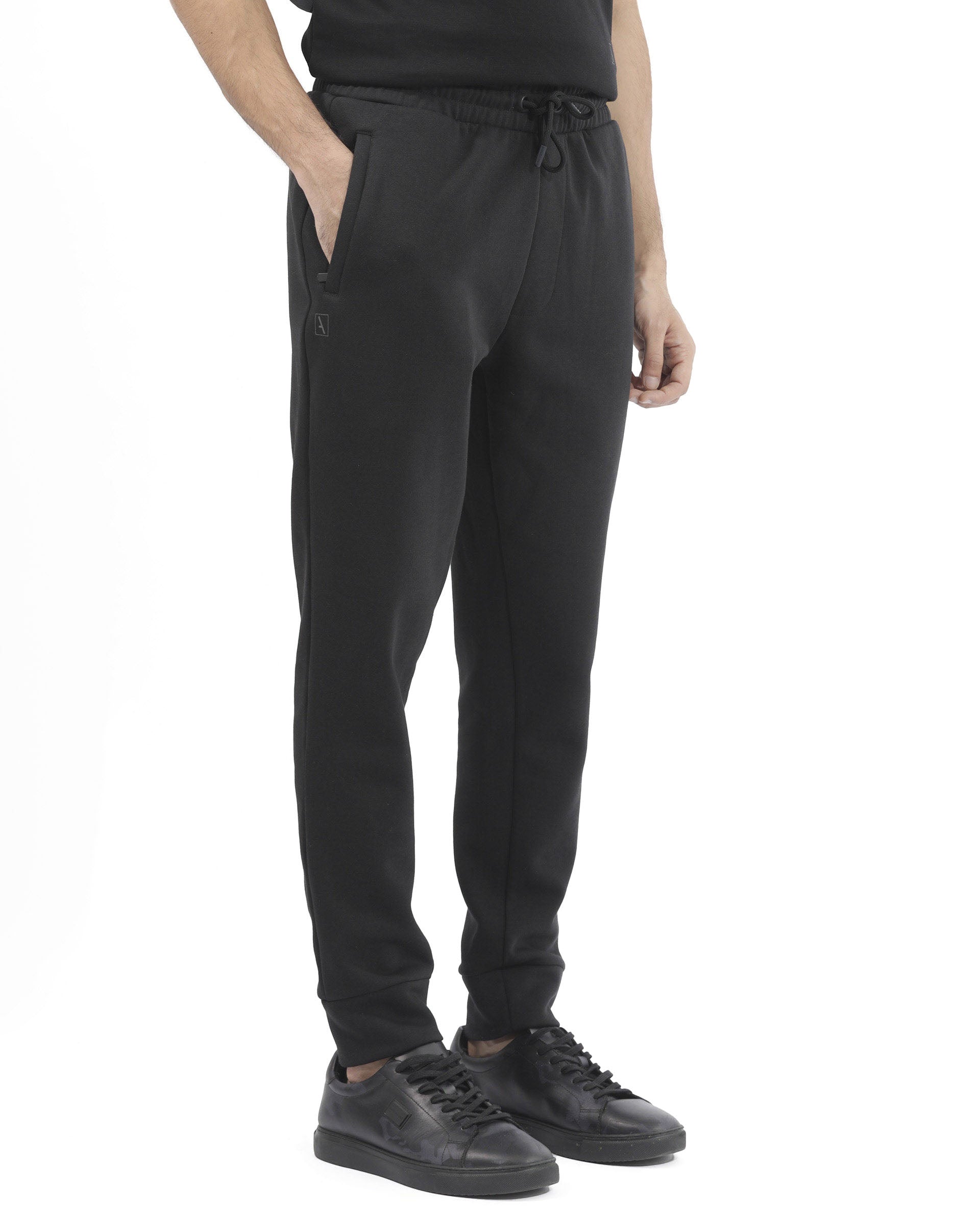Rare Rabbit Mens Trant Black Track Pant Mid Rise Solid