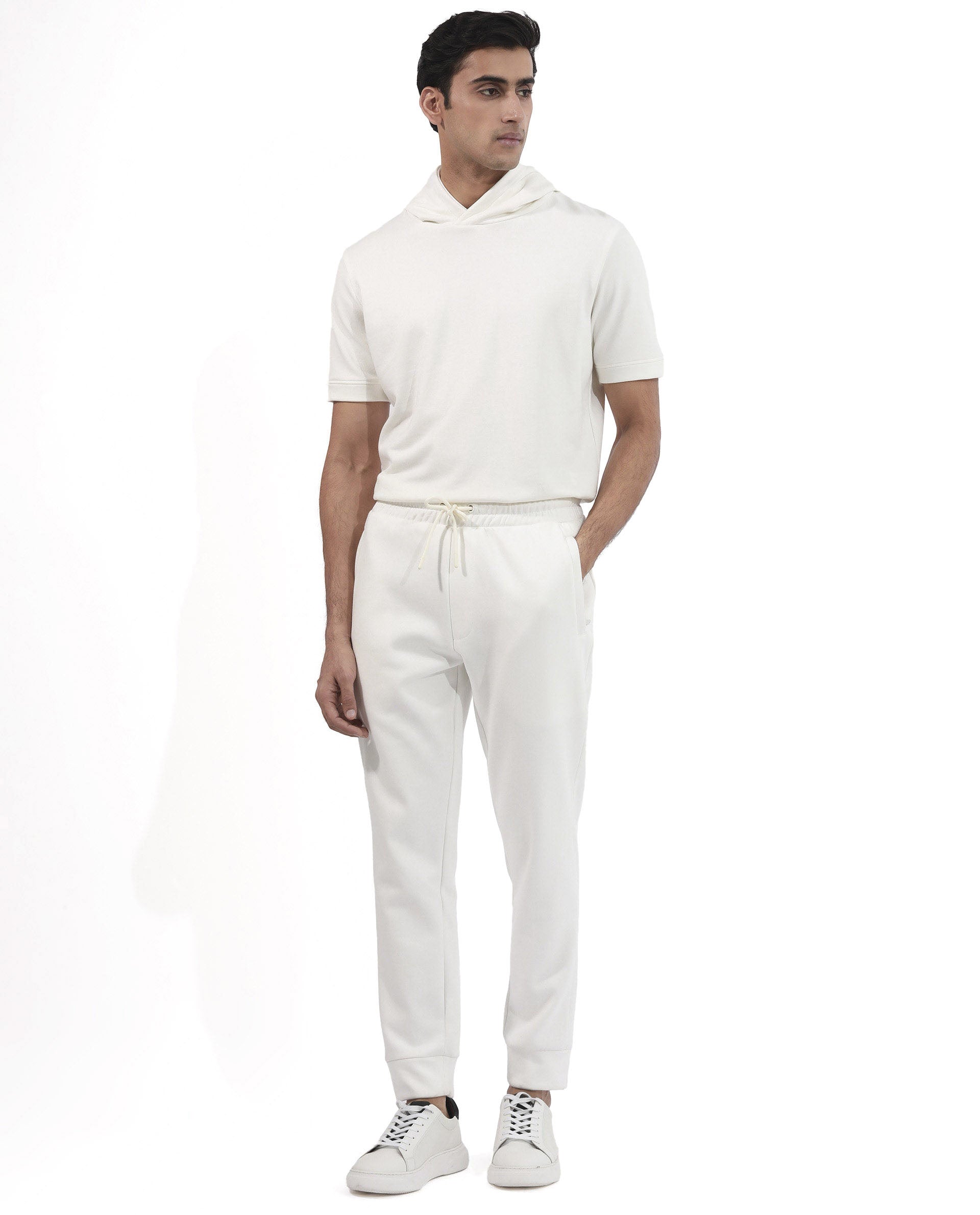 Rare Rabbit Mens Trant Off White Track Pant Mid Rise Solid