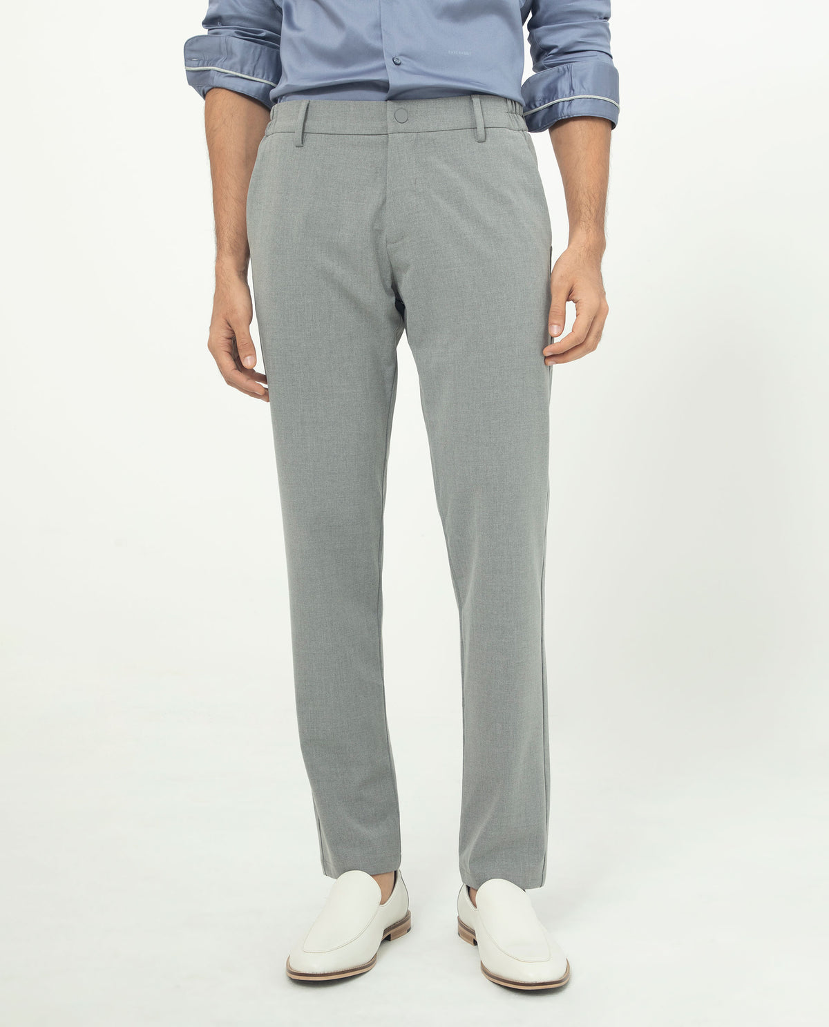 Rare Rabbit Men's Travellers Dusky Grey Solid Mid-Rise Regular Fit Trouser