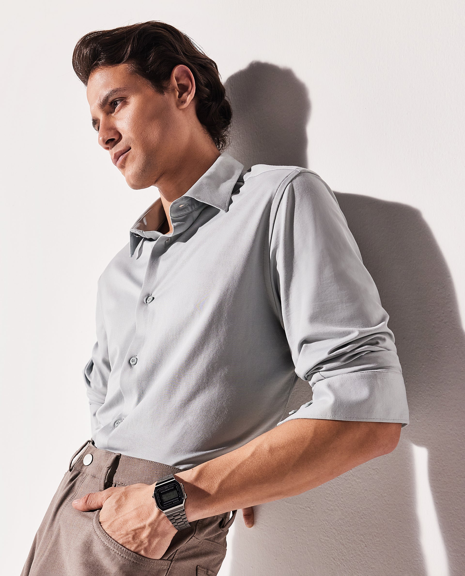 Rare Rabbit Men Tour Pastel Green Cotton Polyester Elastane Fabric Full Sleeve Collared Collar Button Closure Plain Knitted Formal Shirt