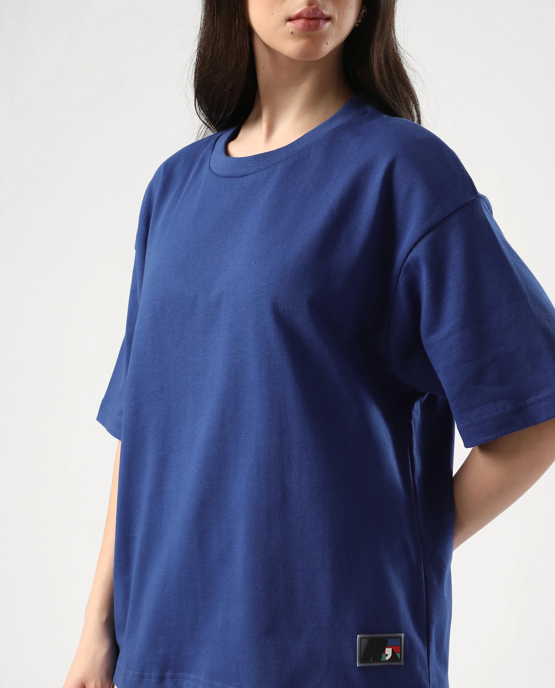 Rareism Women's Trebel Blue Cotton Graphic Print Oversized T-Shirt