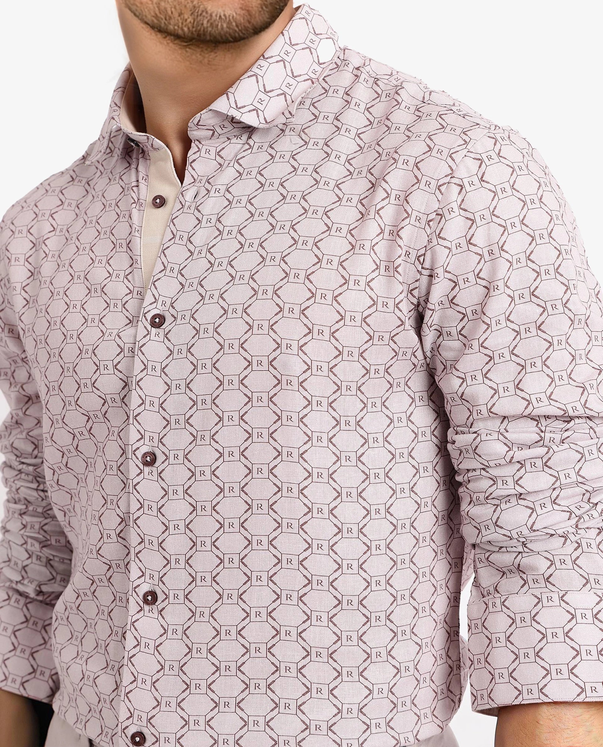 Rare Rabbit Men Trends Dusky Pink Full Sleeve Regular Fit Monogram Print Shirt