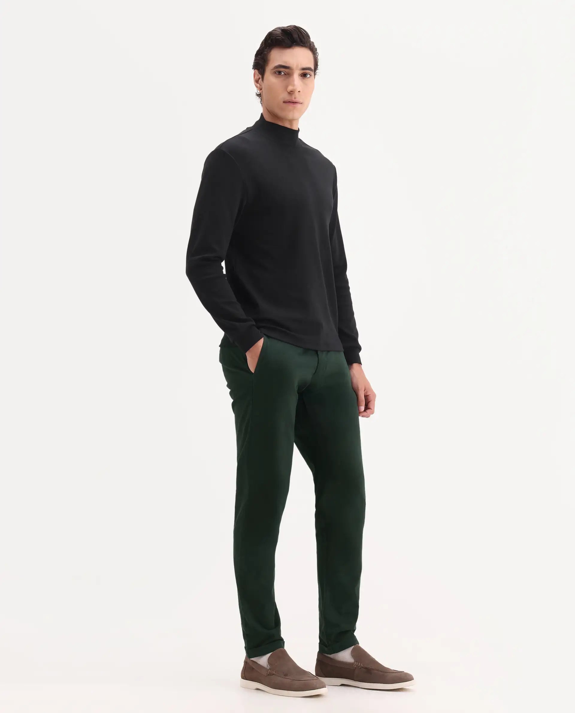 Rare Rabbit Men's Trews-1 Green Cotton Plain Regular Fit Trouser