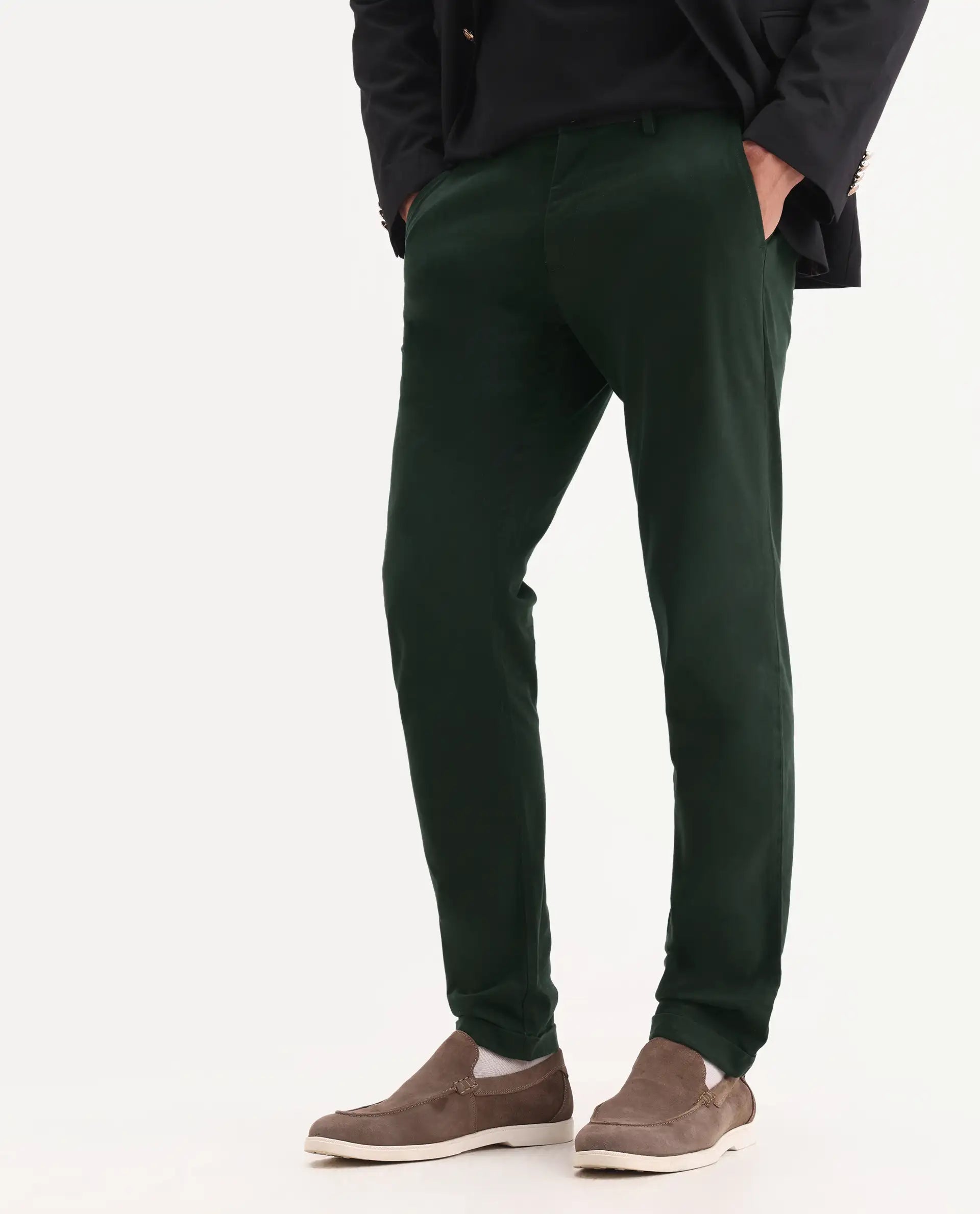 Rare Rabbit Men's Trews-1 Green Cotton Plain Regular Fit Trouser
