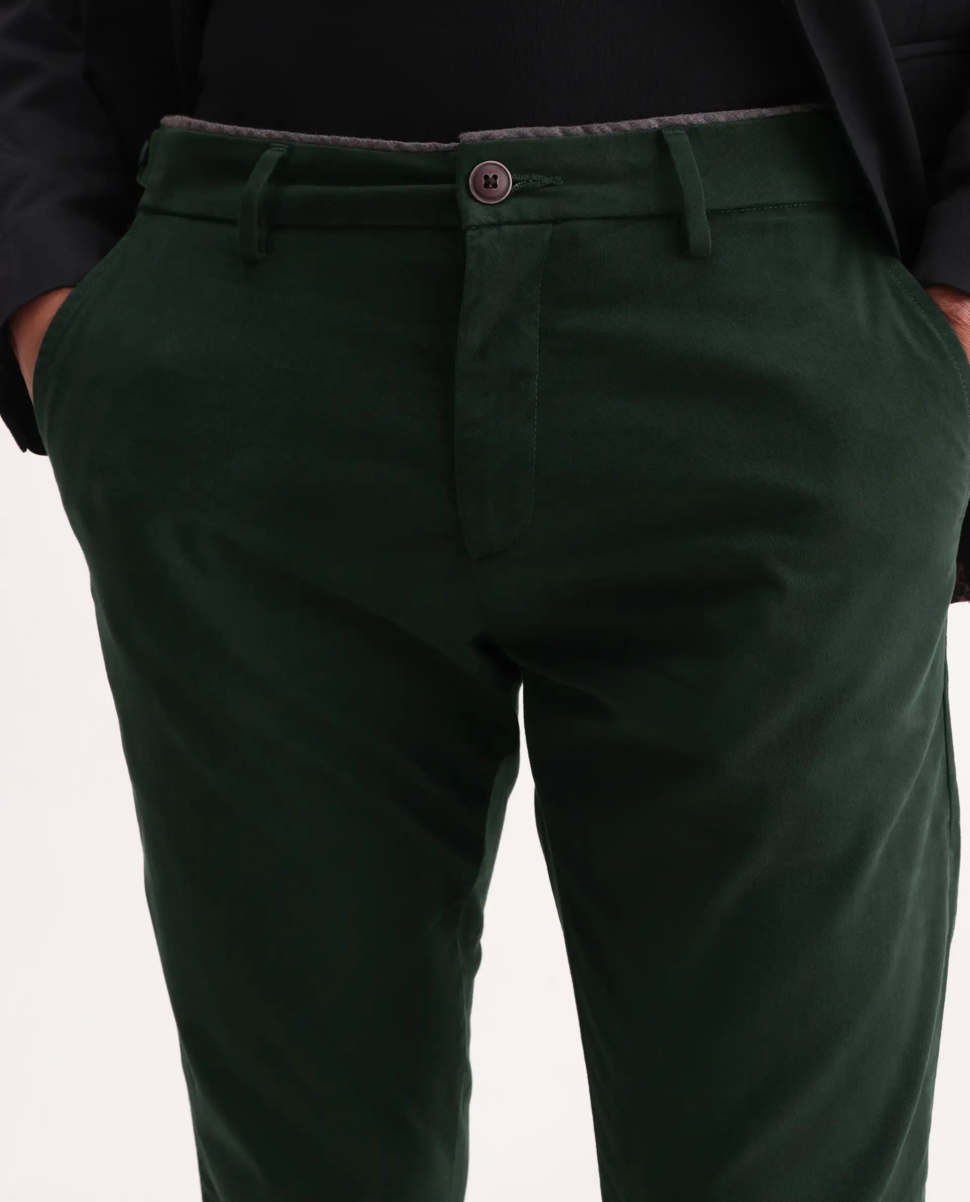Rare Rabbit Men's Trews-1 Green Cotton Plain Regular Fit Trouser