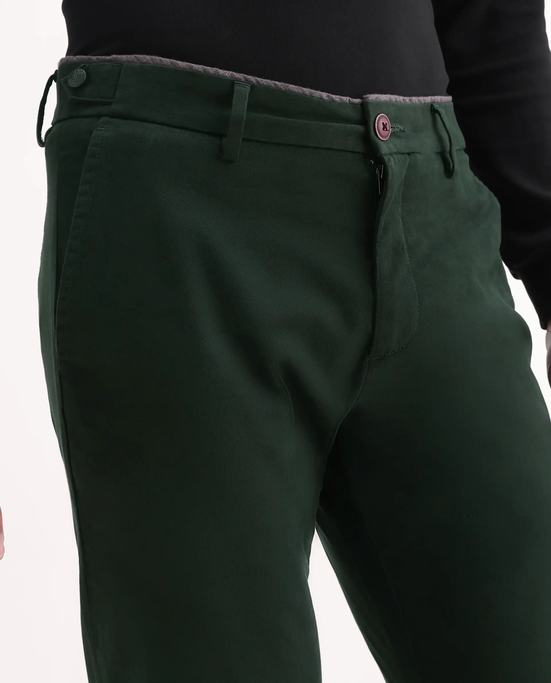 Rare Rabbit Men's Trews-1 Green Cotton Plain Regular Fit Trouser