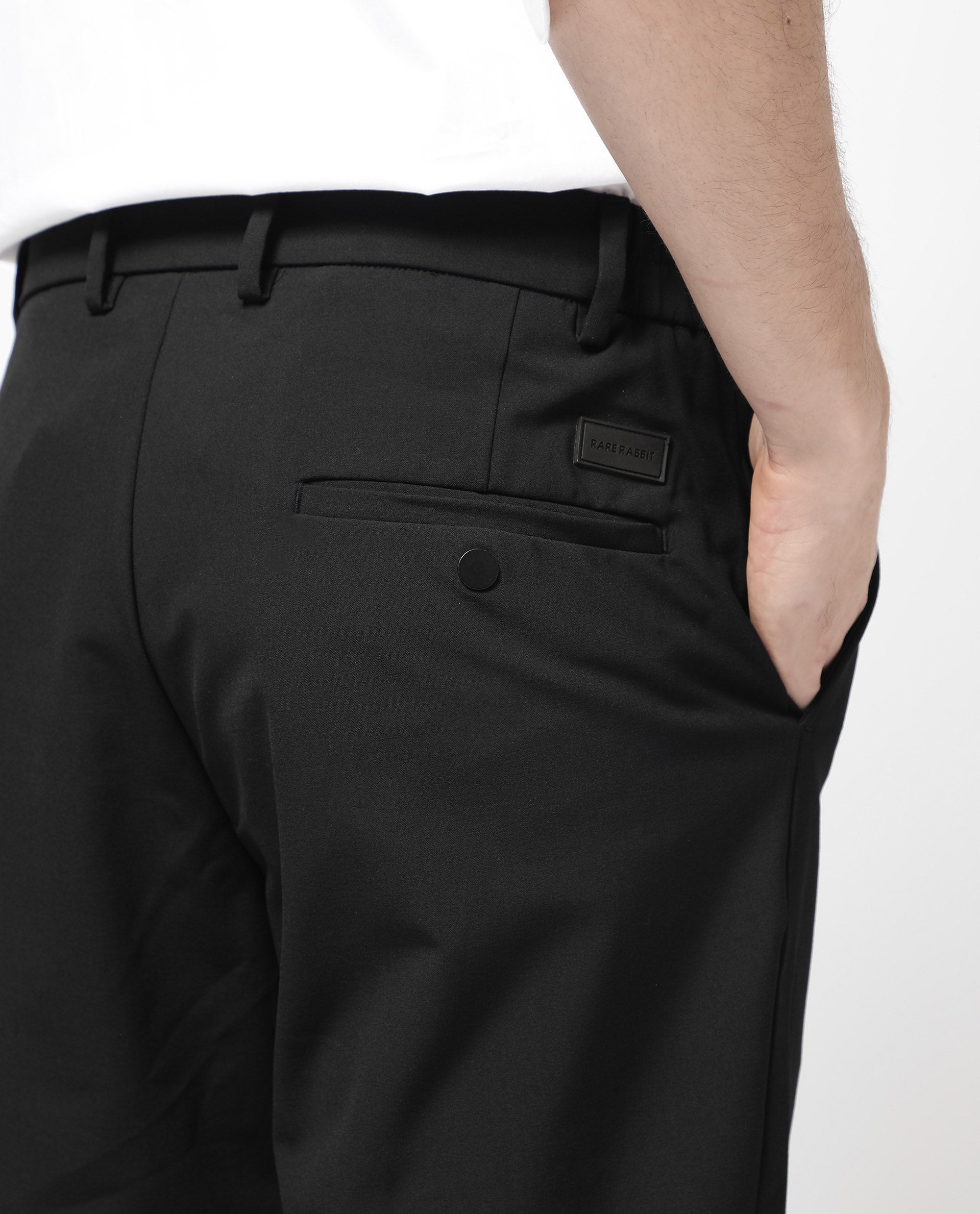 Rare Rabbit Mens Trip-1 Black Mid Rise Regular Fit Solid Shorts