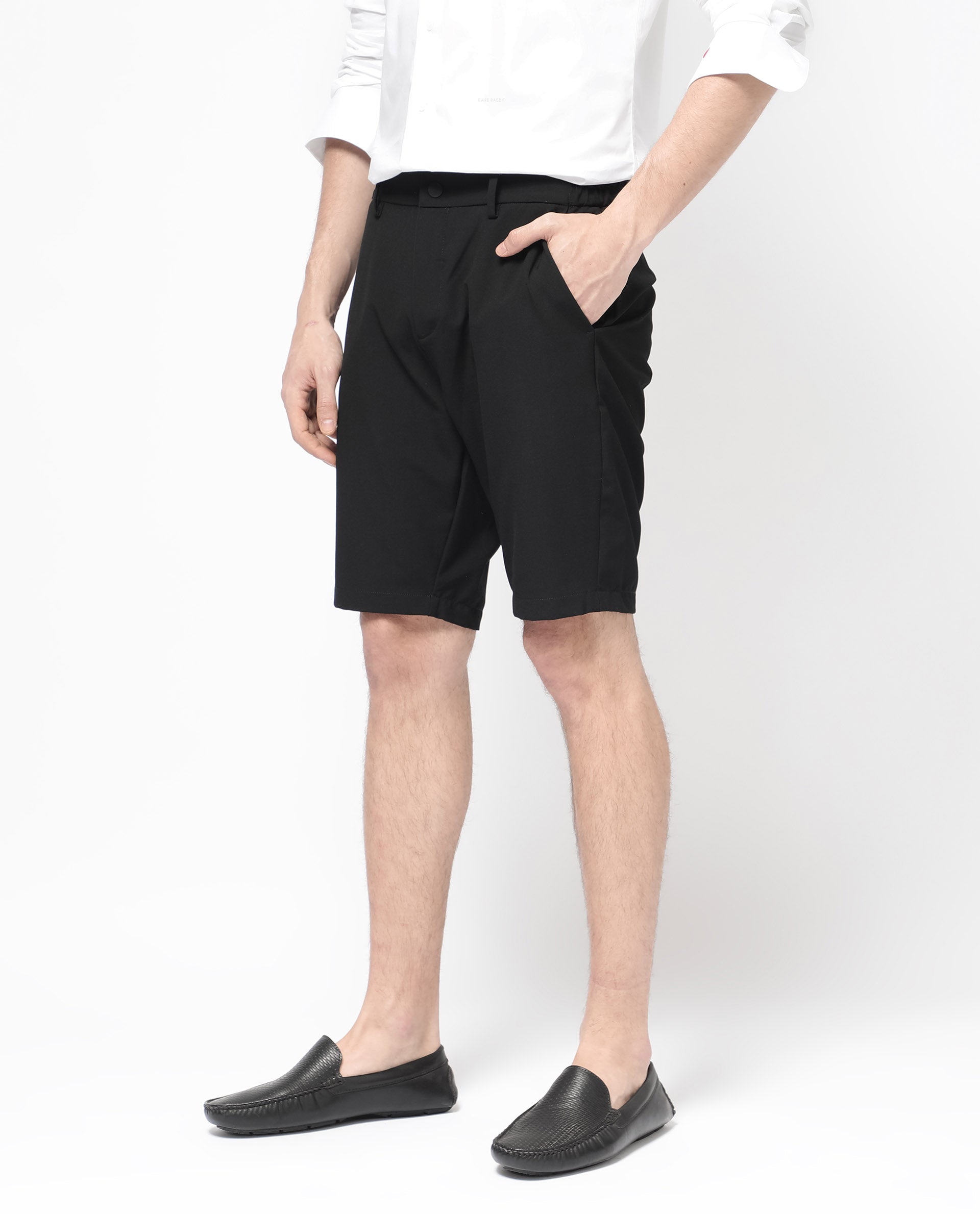 Rare Rabbit Mens Trip-1 Black Mid Rise Regular Fit Solid Shorts