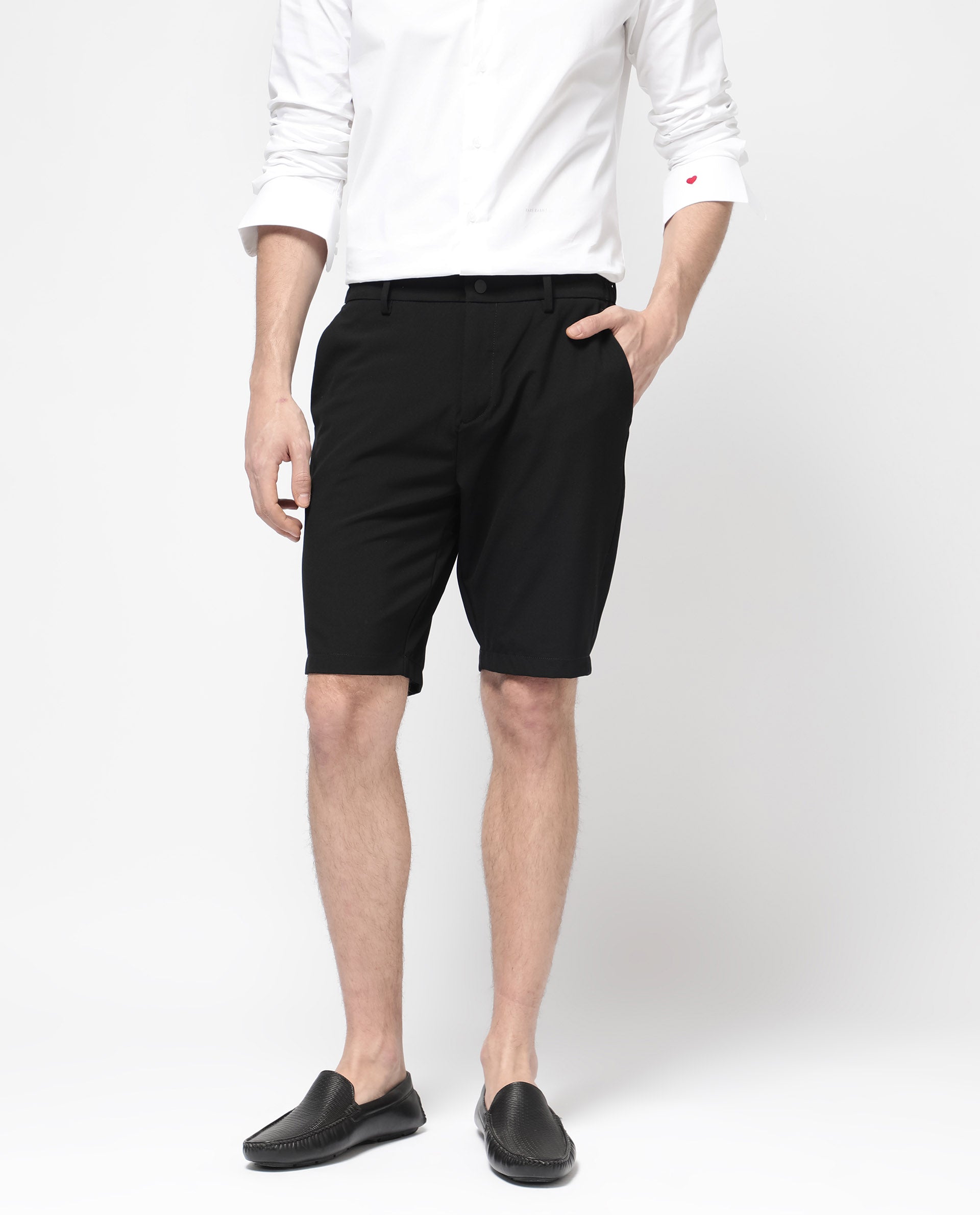 Rare Rabbit Mens Trip-1 Black Mid Rise Regular Fit Solid Shorts