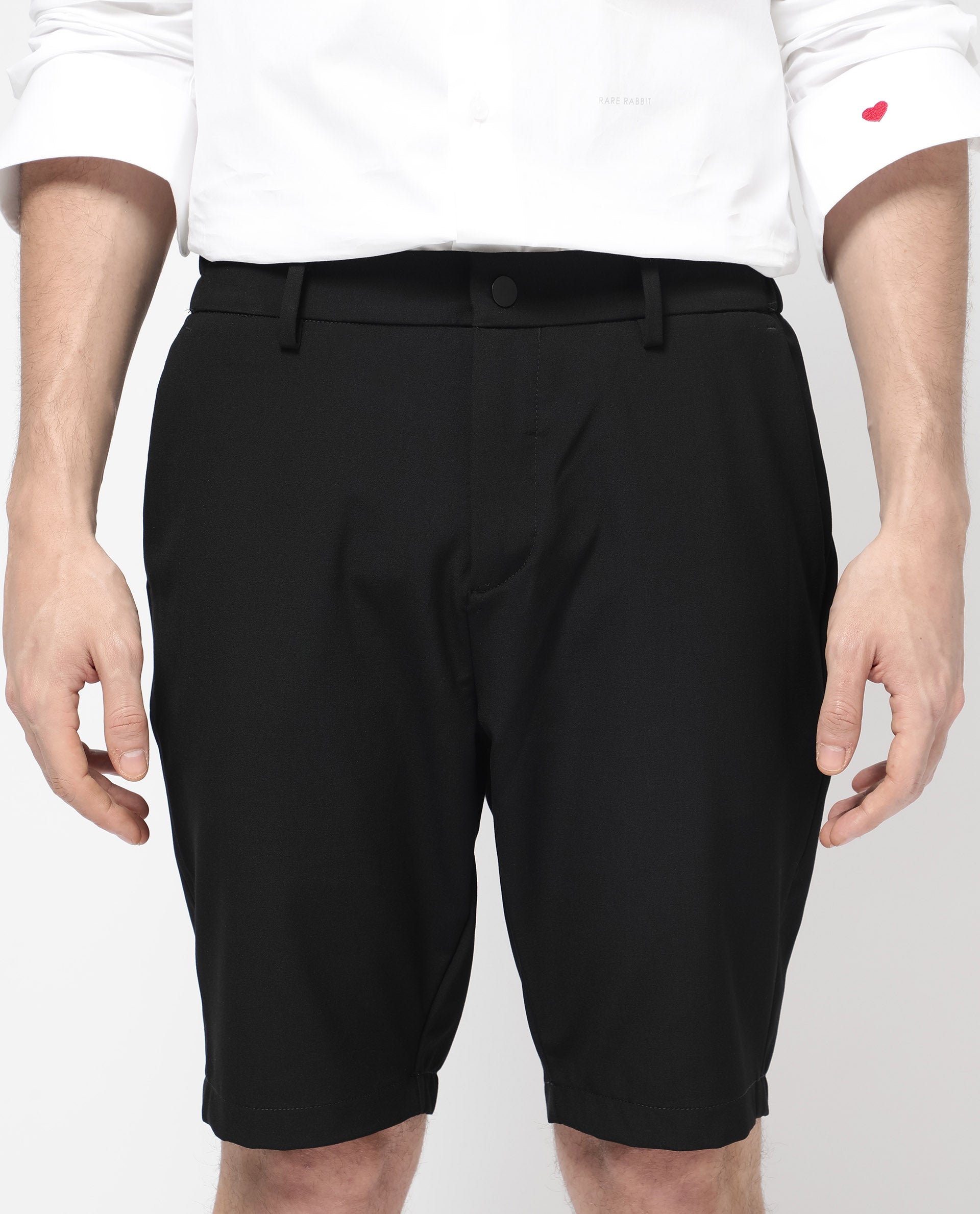 Rare Rabbit Mens Trip-1 Black Mid Rise Regular Fit Solid Shorts