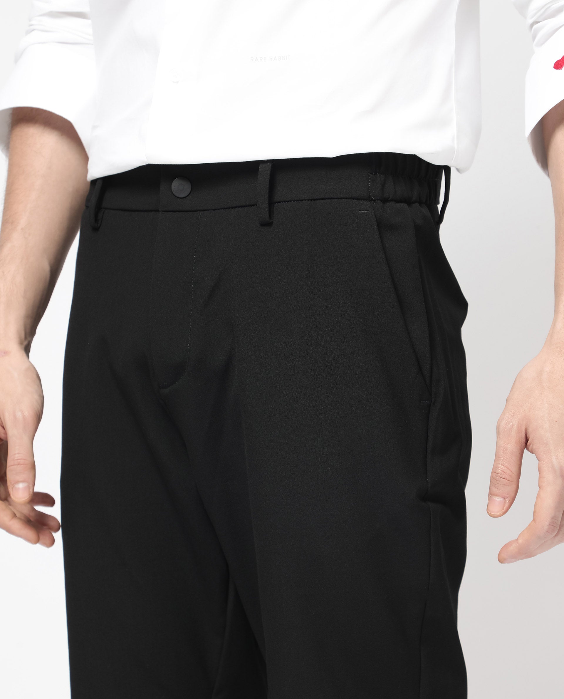 Rare Rabbit Mens Trip-1 Black Mid Rise Regular Fit Solid Shorts